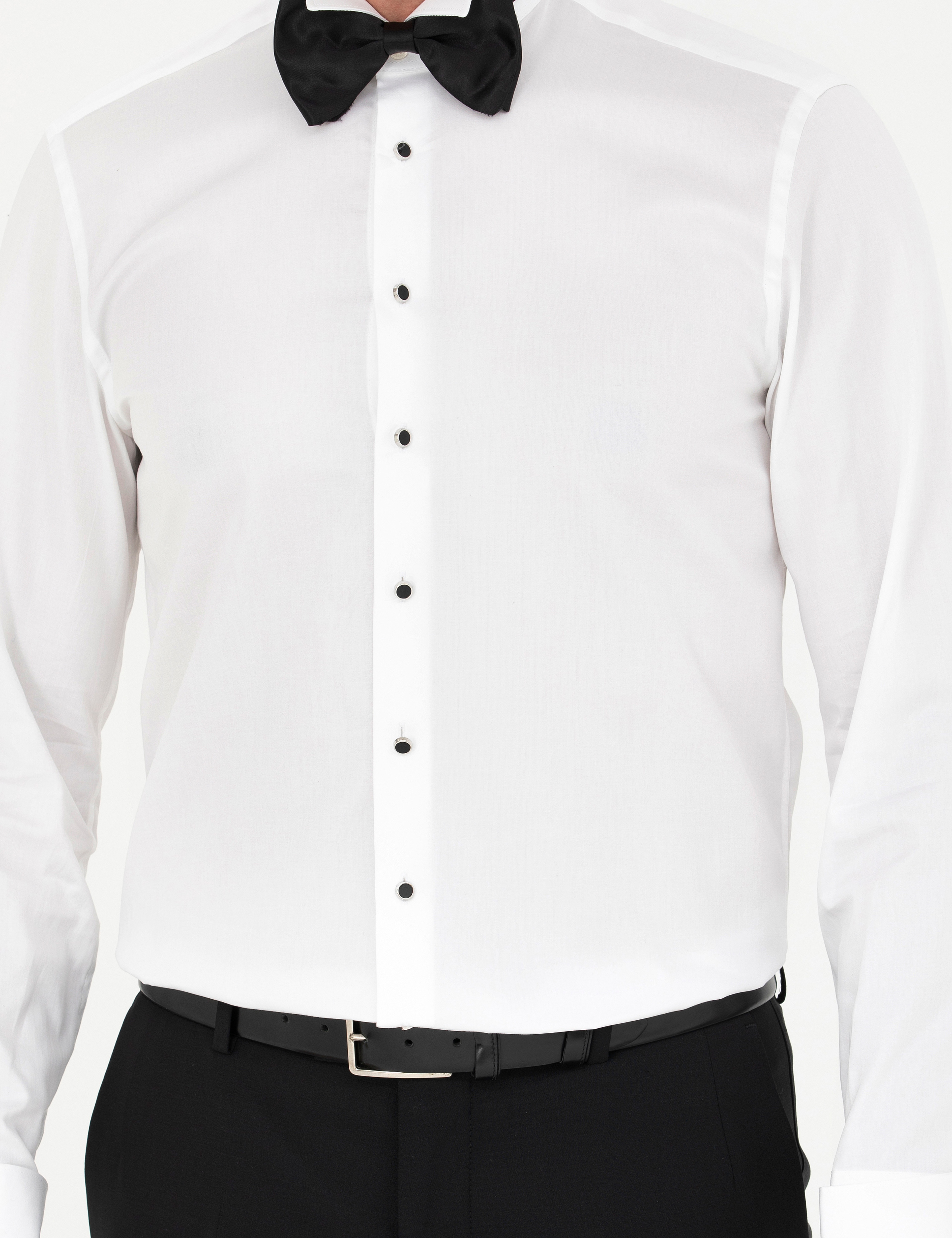 Beyaz Slim Fit Smokin Gömlek - Image 5