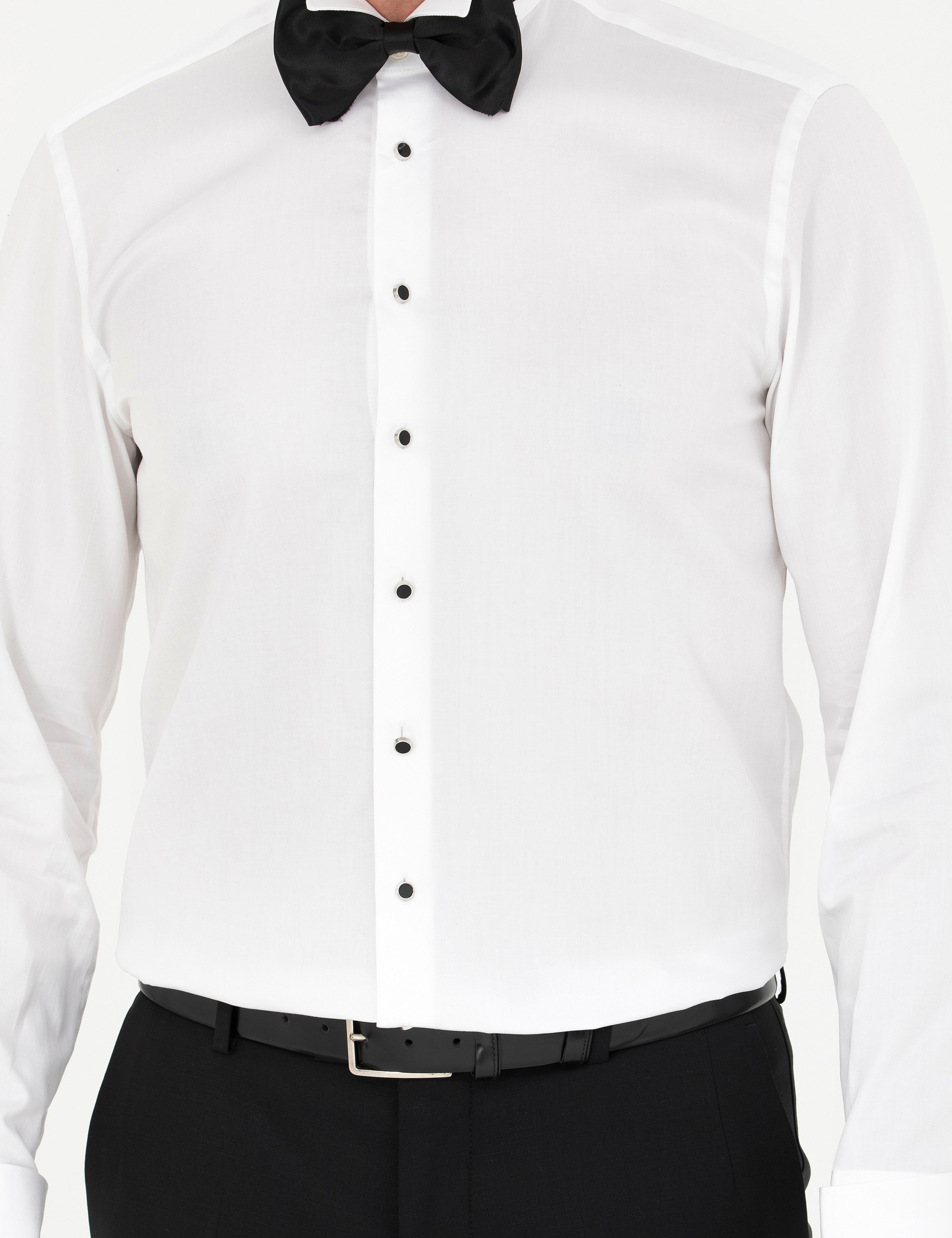 Beyaz Slim Fit Smokin Gömlek