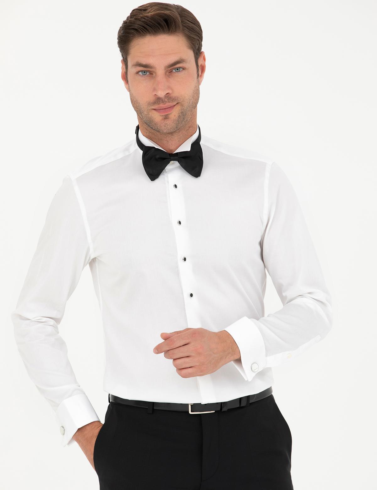 Beyaz Slim Fit Smokin Gömlek