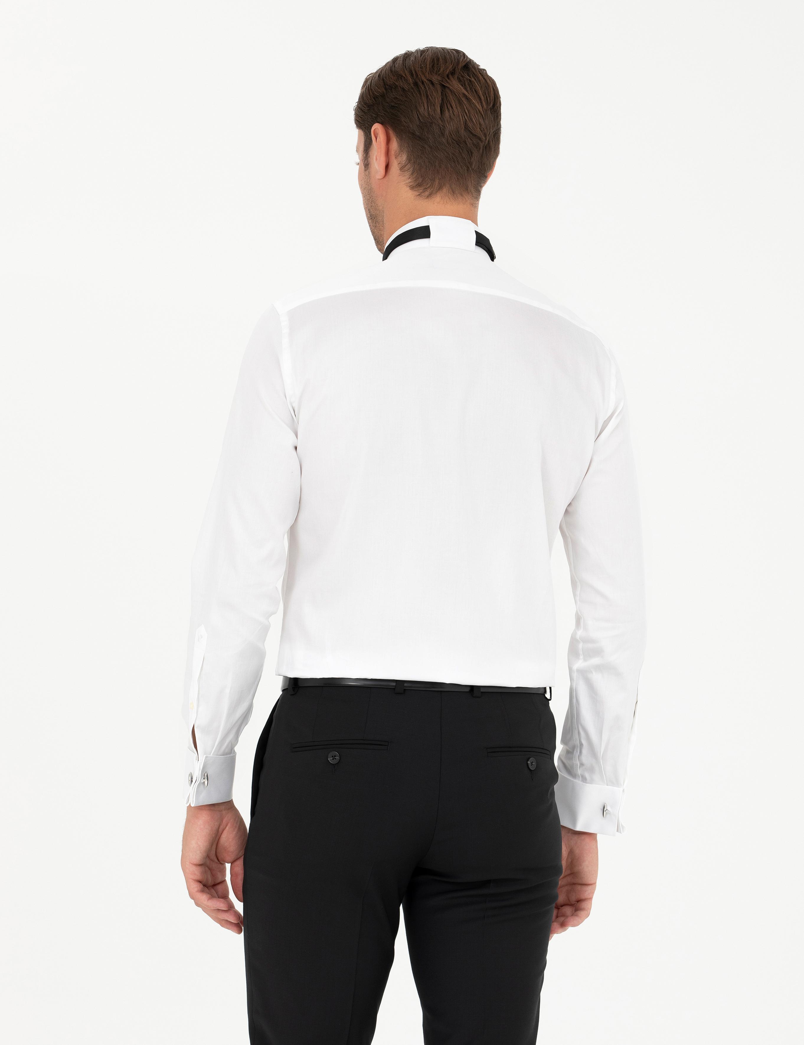 Beyaz Slim Fit Smokin Gömlek