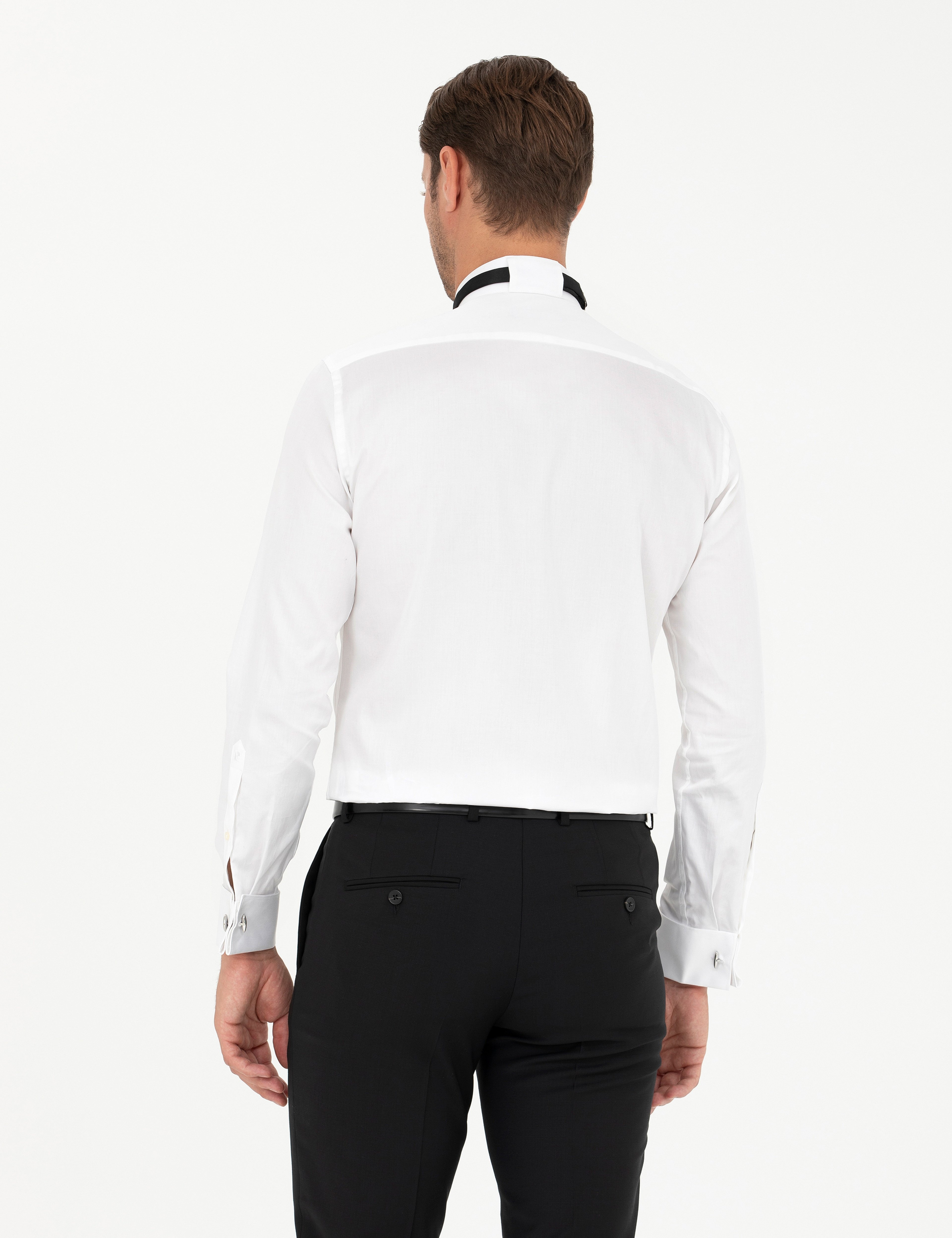 Beyaz Slim Fit Smokin Gömlek