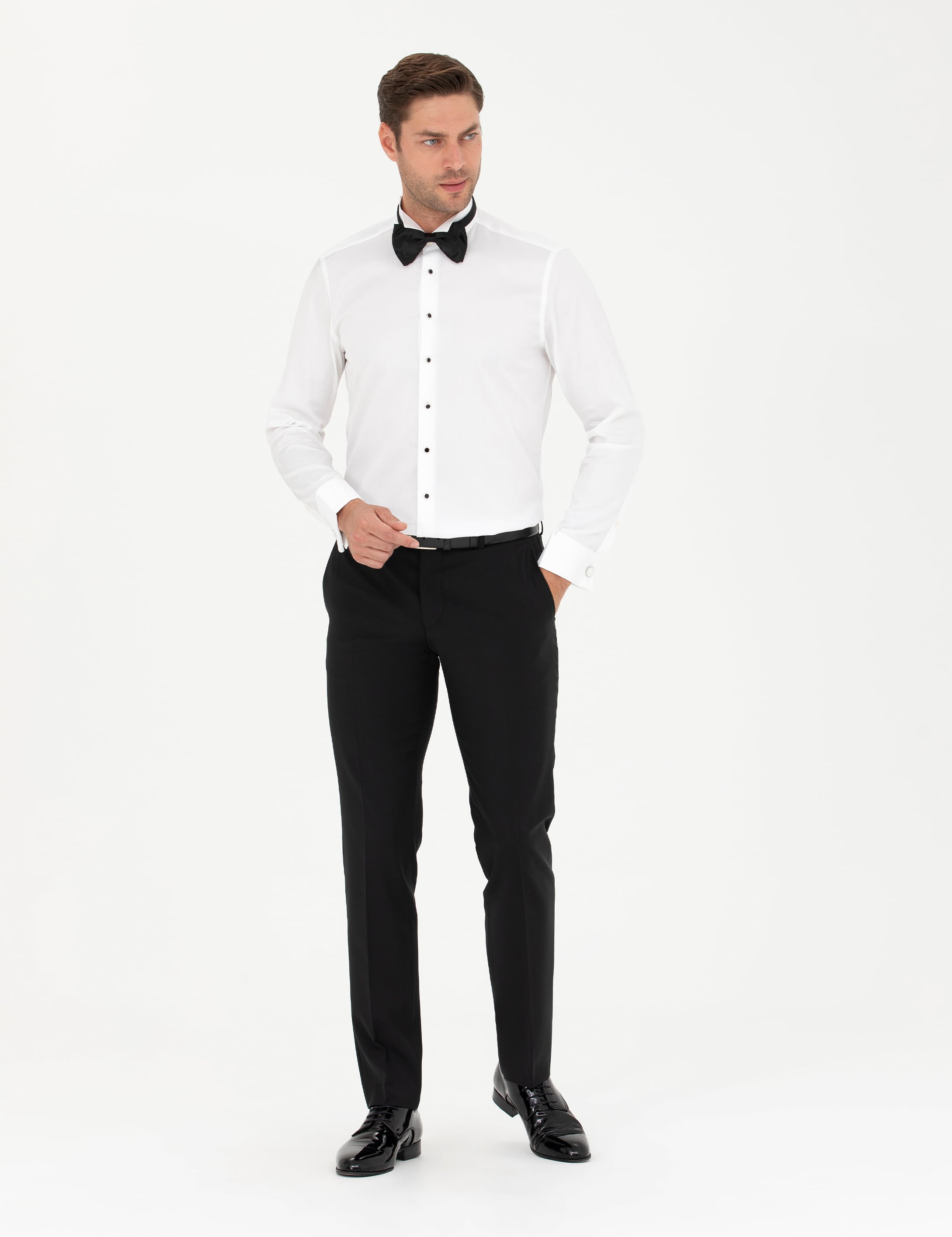 Beyaz Slim Fit Smokin Gömlek