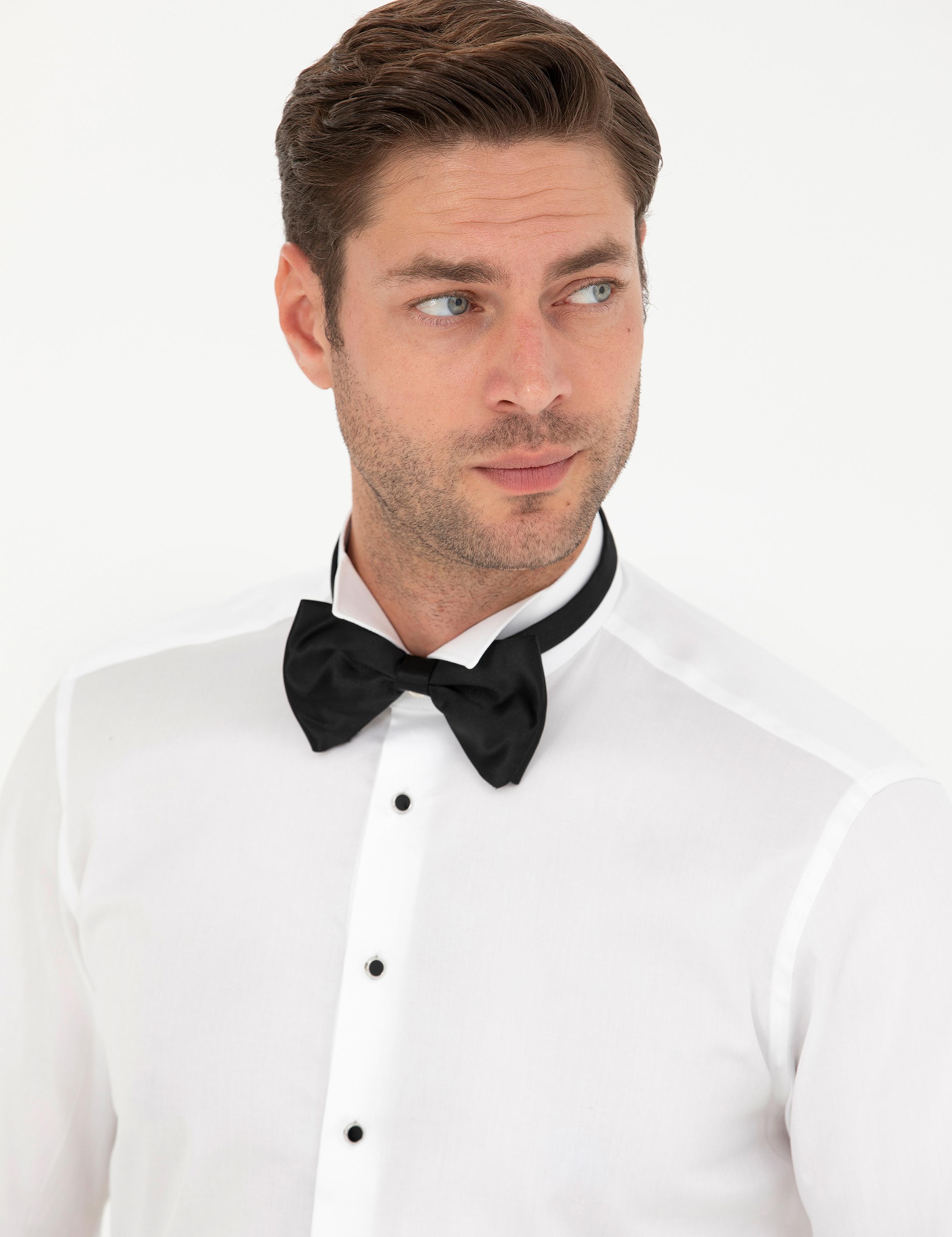 Beyaz Slim Fit Smokin Gömlek