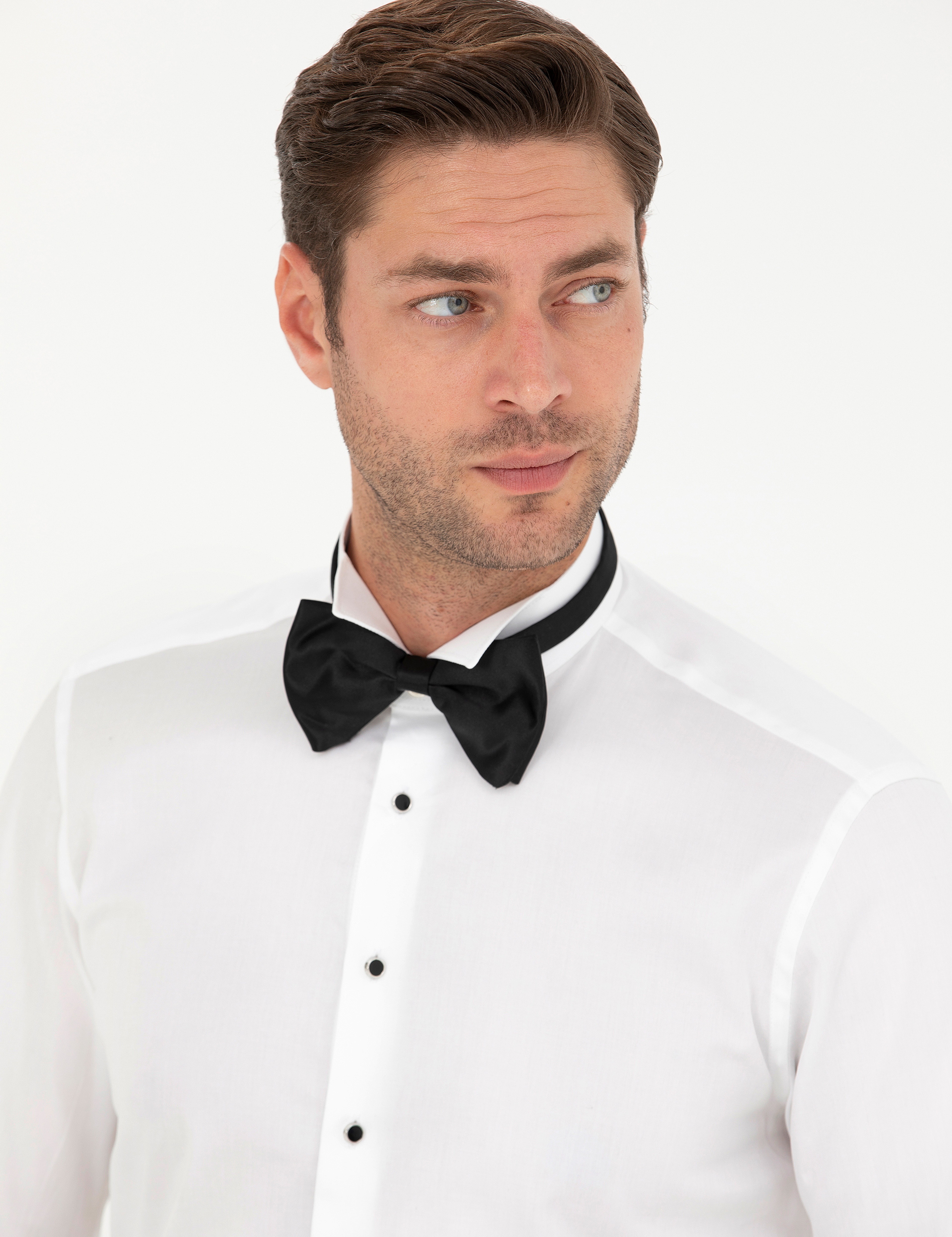 Beyaz Slim Fit Smokin Gömlek - Image 2