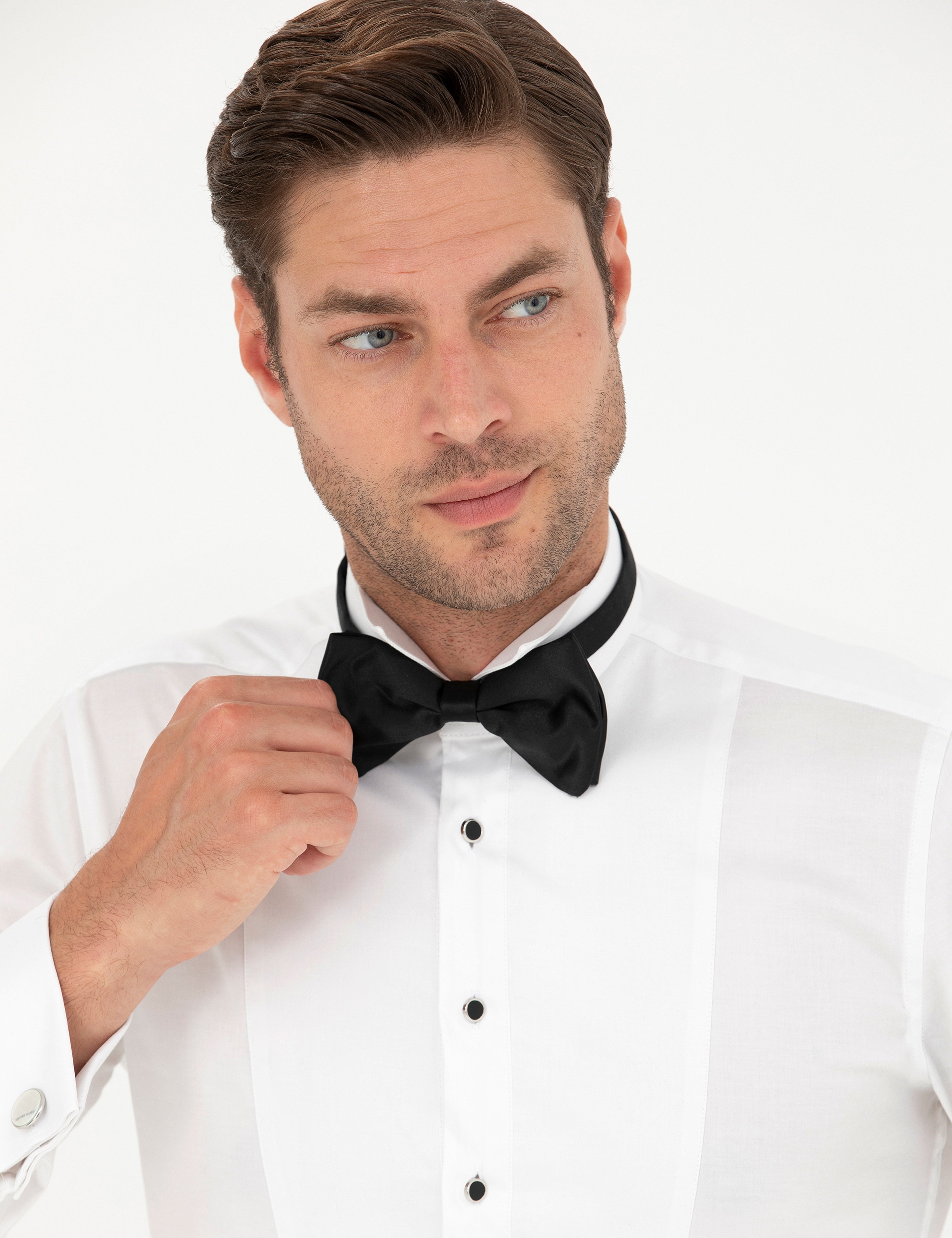 Beyaz Ekstra Slim Fit Smokin Gömlek