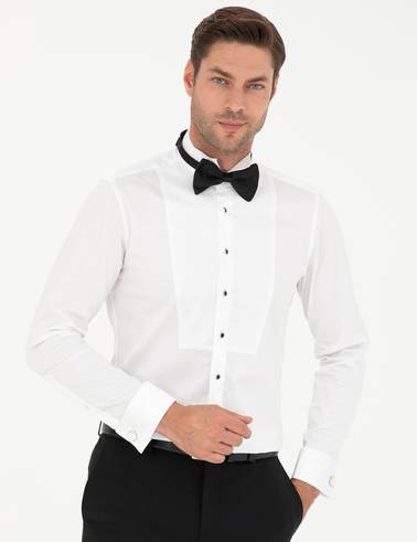 Beyaz Ex. Slim Fit Smokin Gömlek