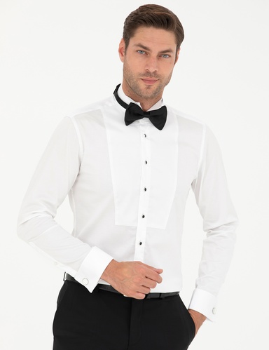 Beyaz Ekstra Slim Fit Smokin Gömlek