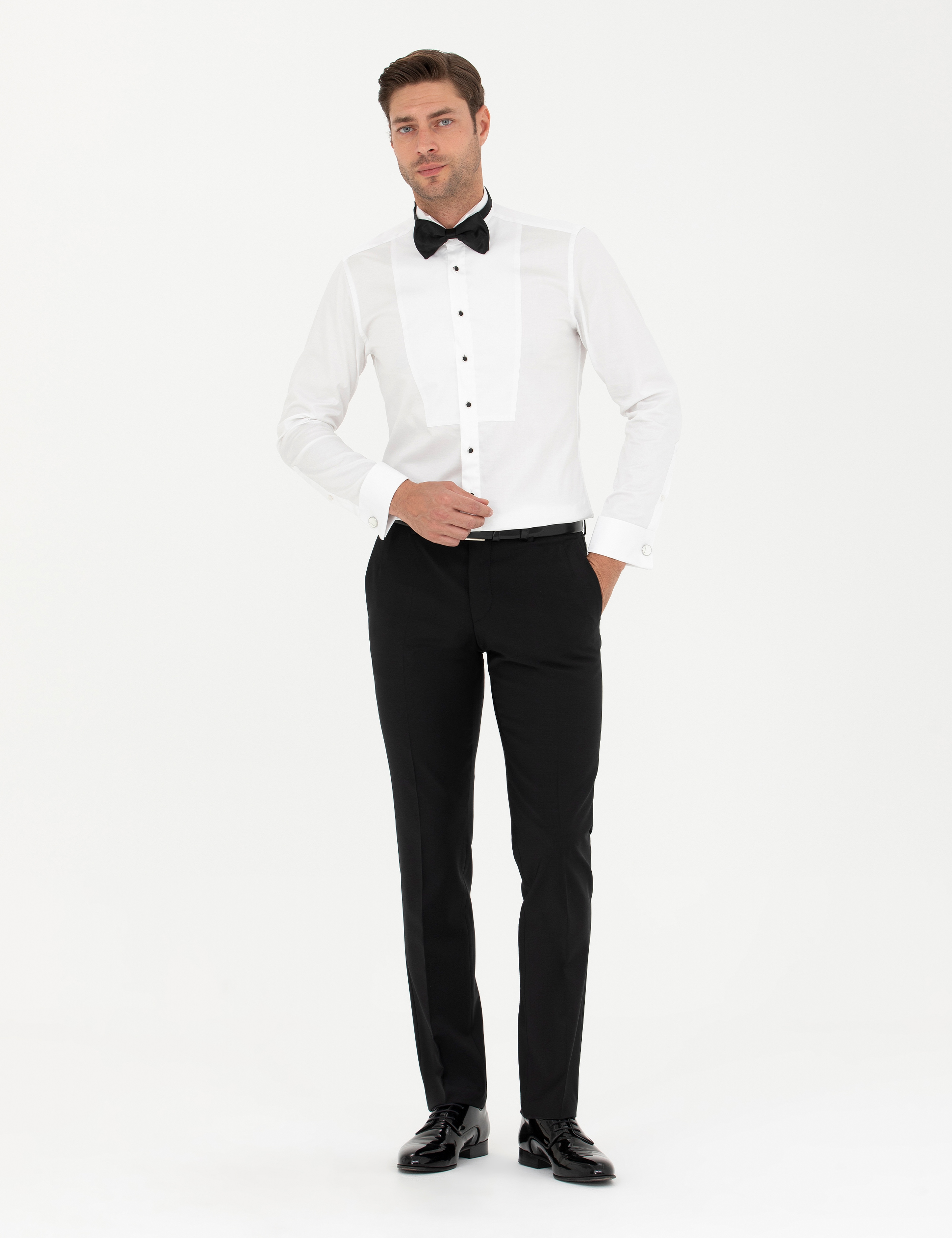 Beyaz Ekstra Slim Fit Smokin Gömlek - Image 4