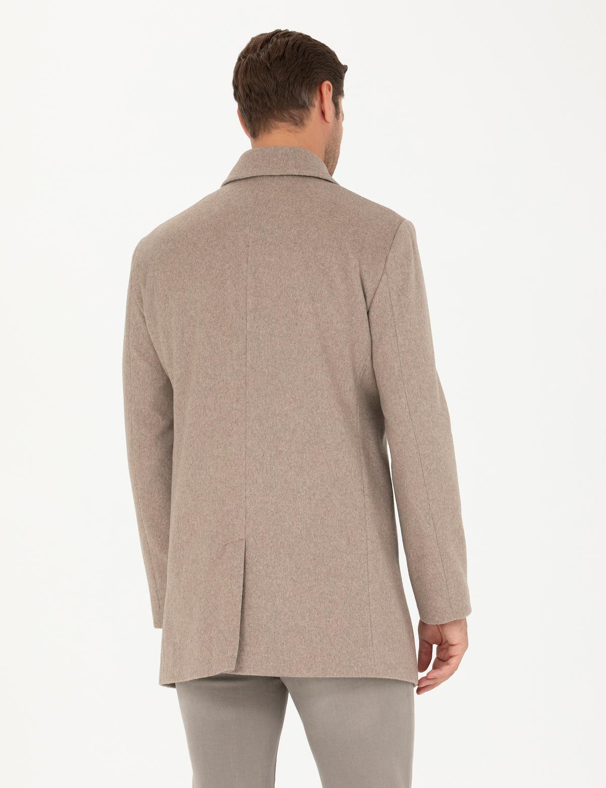 Açık Kahverengi Yün Karışımlı Slim Fit Kaşe Kaban - 50270888027