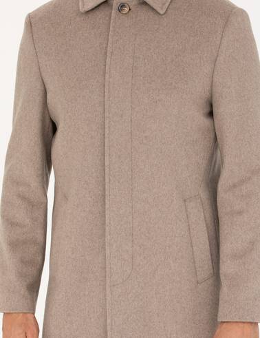 Açık Kahverengi Yün Karışımlı Slim Fit Kaşe Kaban