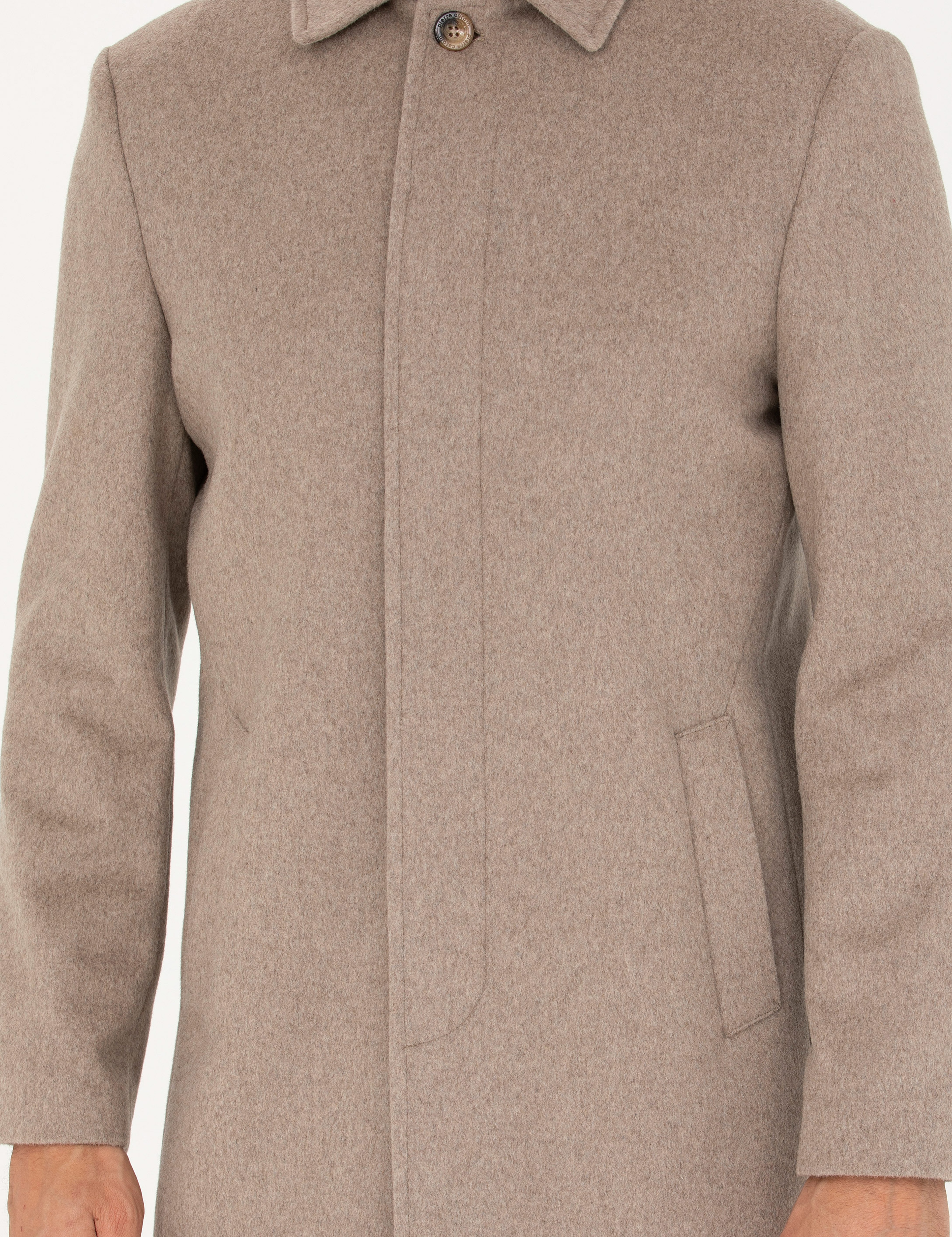 Açık Kahverengi Yün Karışımlı Slim Fit Kaşe Kaban - Image 6