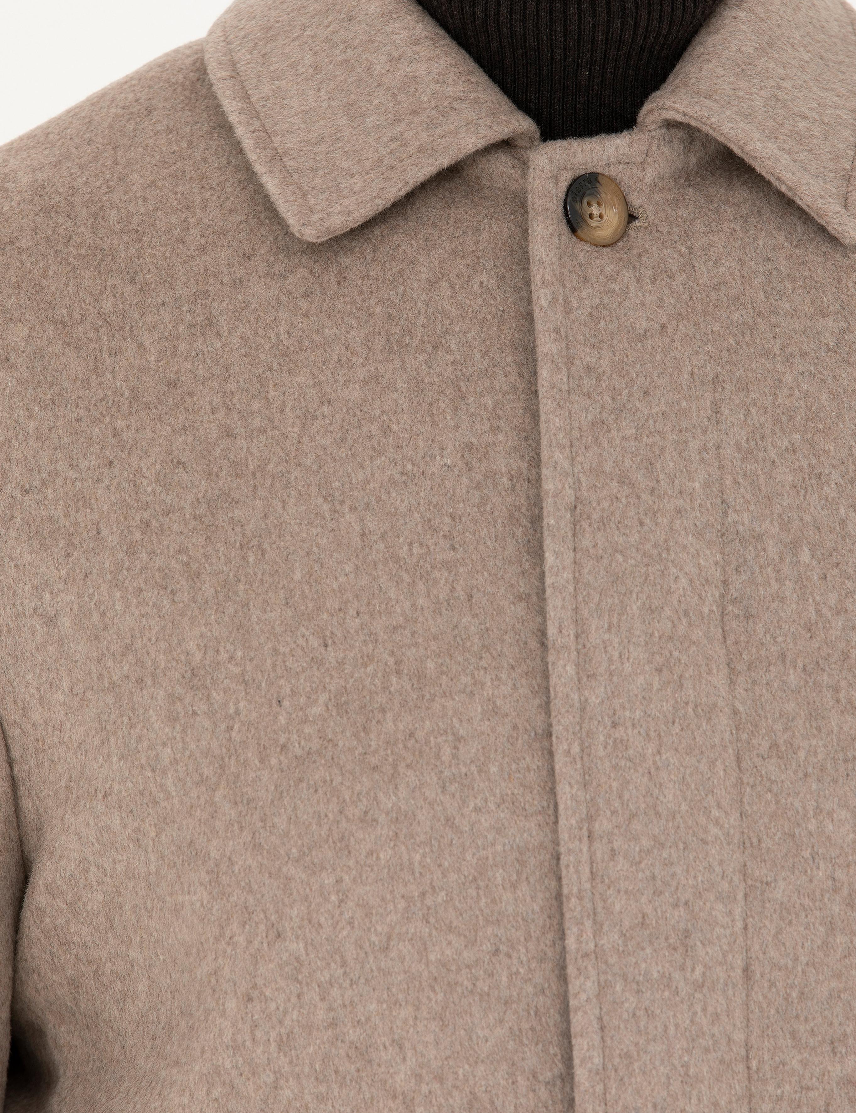 Açık Kahverengi Yün Karışımlı Slim Fit Kaşe Kaban