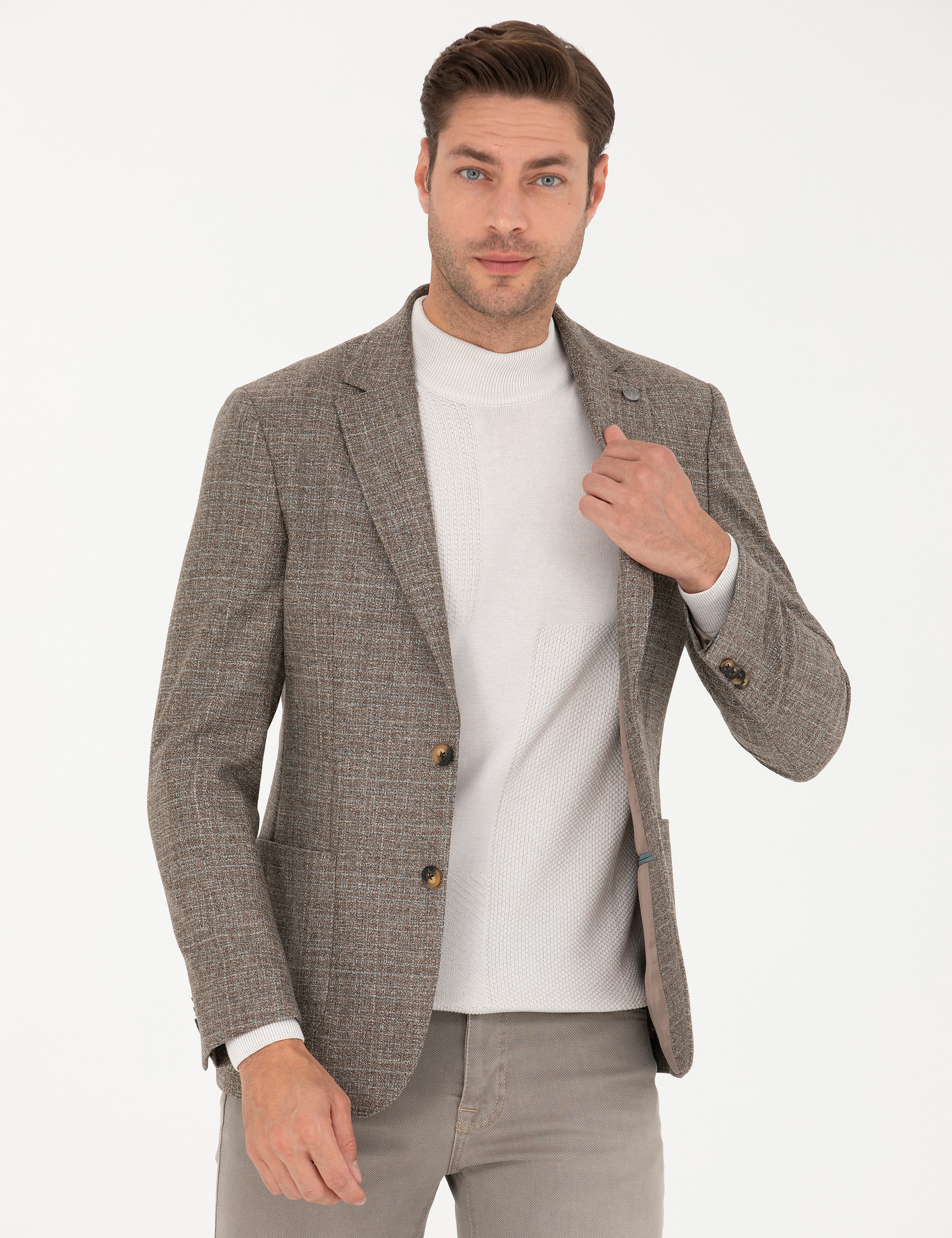 Açık Kahverengi Slim Fit Yün Kaşmir Karışımlı Ceket - Image 1