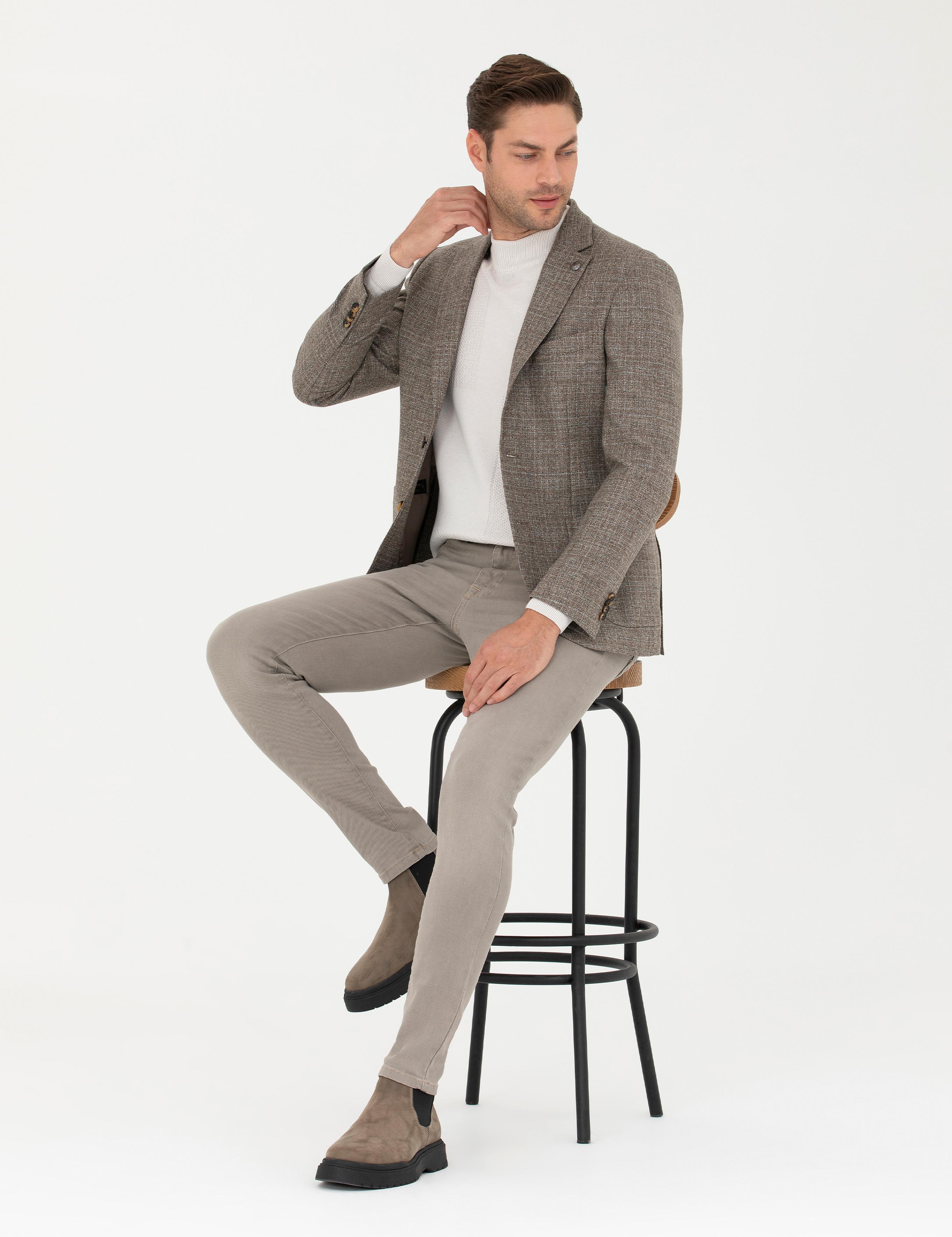 Açık Kahverengi Slim Fit Yün Kaşmir Karışımlı Ceket