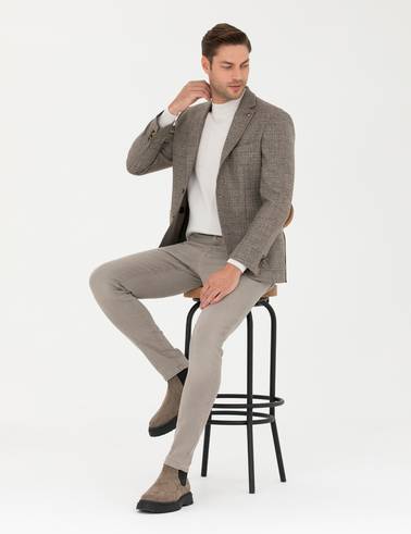 Açık Kahverengi Slim Fit Yün Kaşmir Karışımlı Ceket