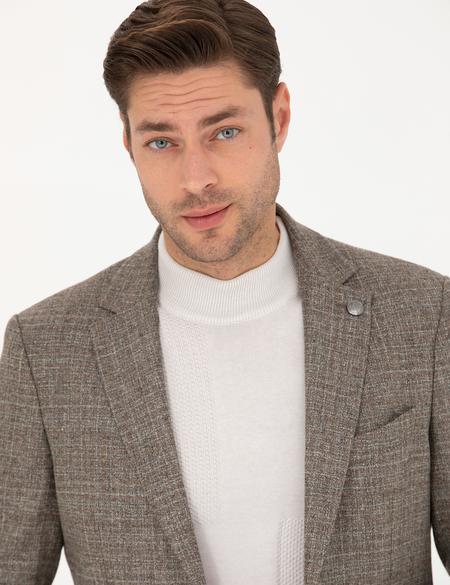 Açık Kahverengi Slim Fit Yün Kaşmir Karışımlı Ceket - 50273160086