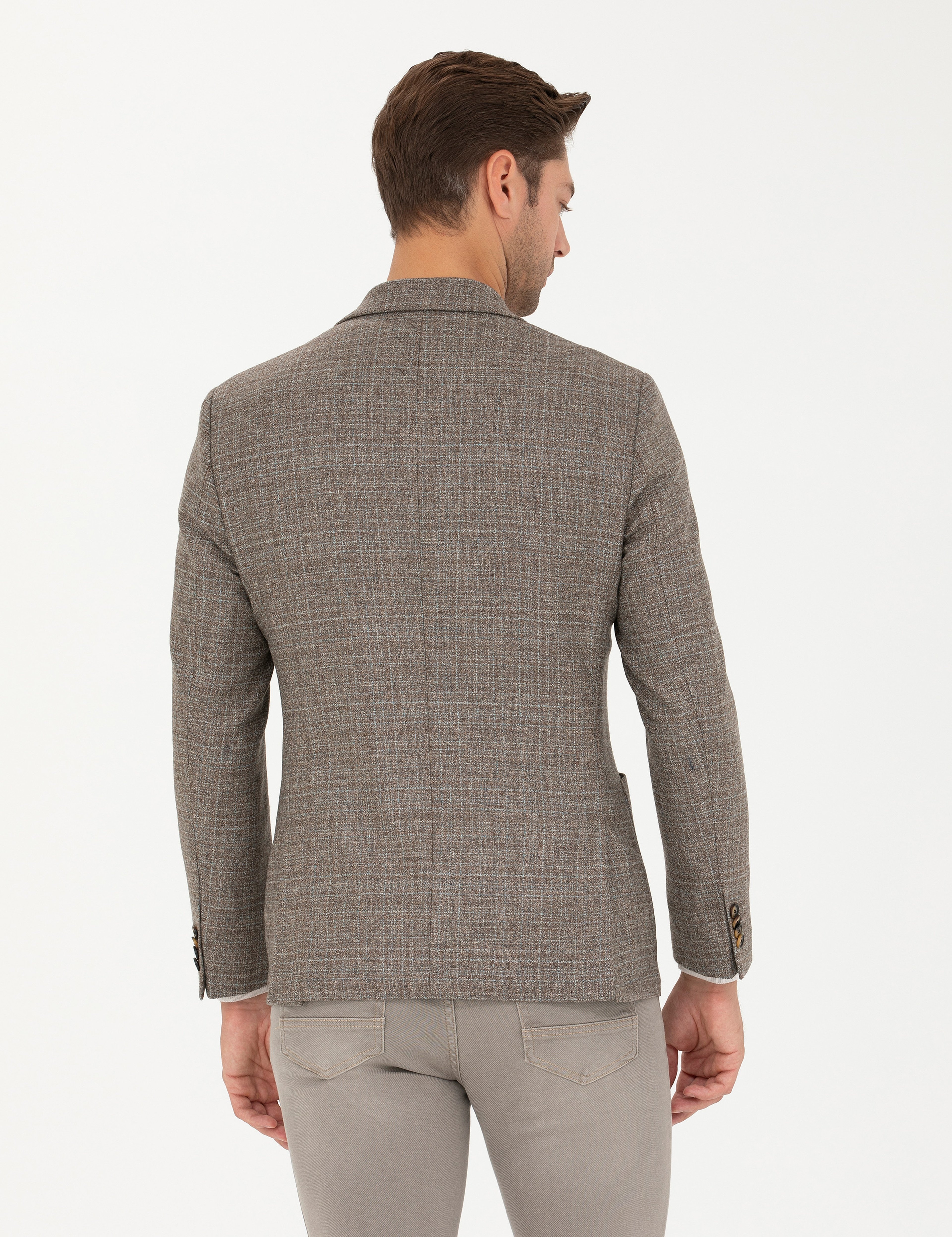 Açık Kahverengi Slim Fit Yün Kaşmir Karışımlı Ceket - Image 5