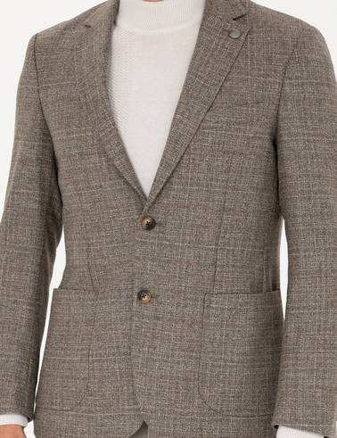 Açık Kahverengi Slim Fit Yün Kaşmir Karışımlı Ceket