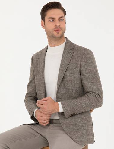 Açık Kahverengi Slim Fit Yün Kaşmir Karışımlı Ceket