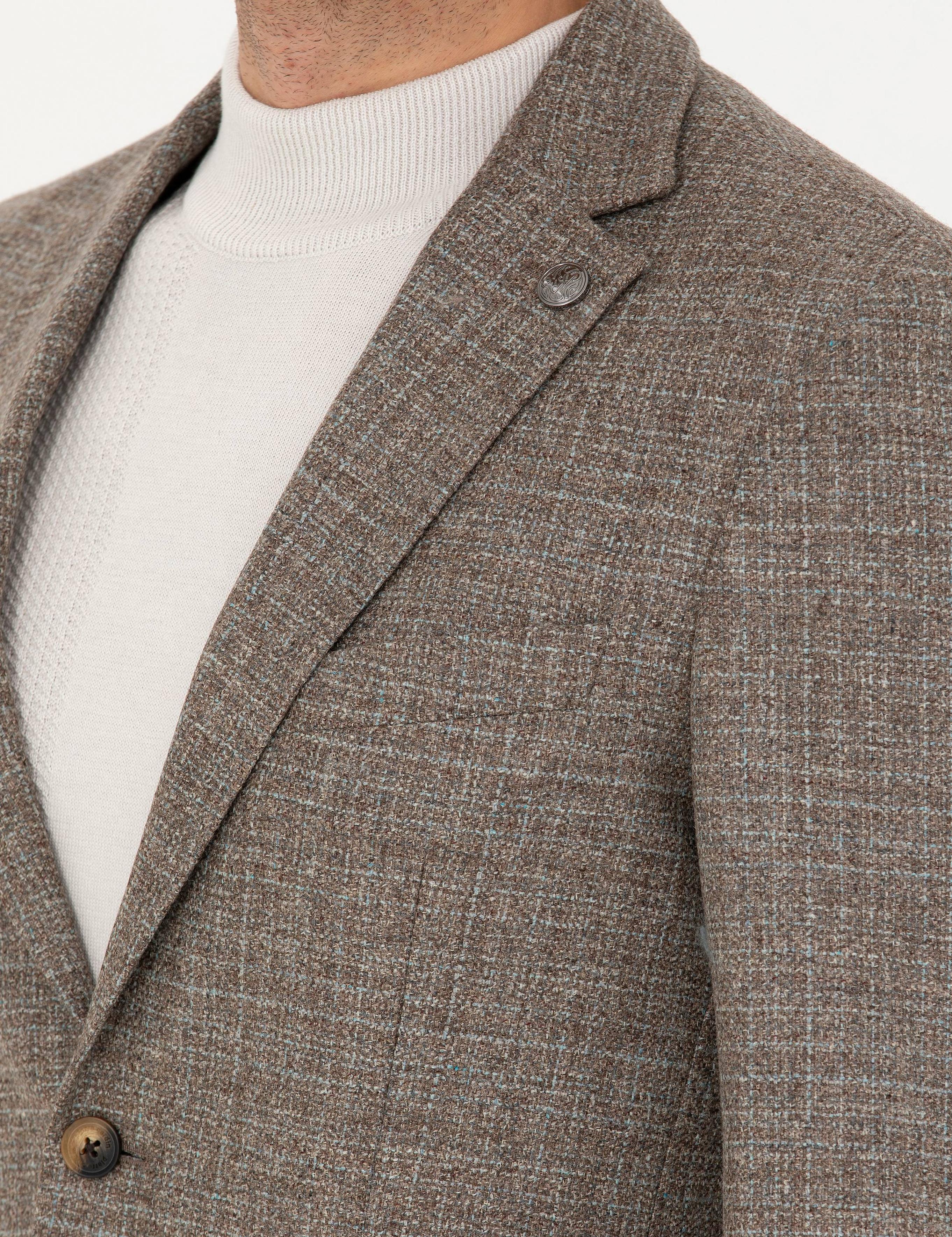 Açık Kahverengi Slim Fit Yün Kaşmir Karışımlı Ceket