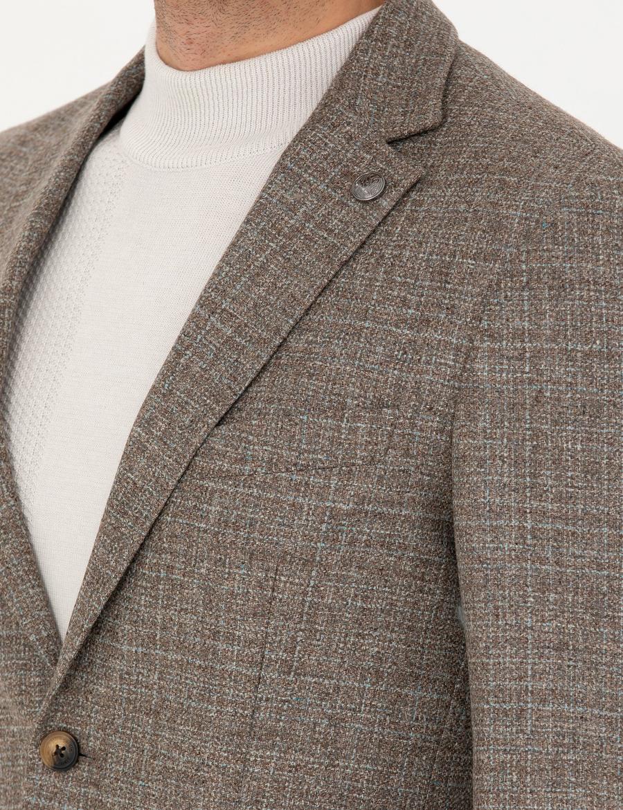 Açık Kahverengi Slim Fit Yün Kaşmir Karışımlı Ceket