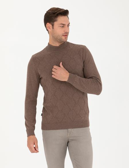 Camel Melanj Slim Fit Yarım Balıkçı Yaka Triko Kazak - 50281852001