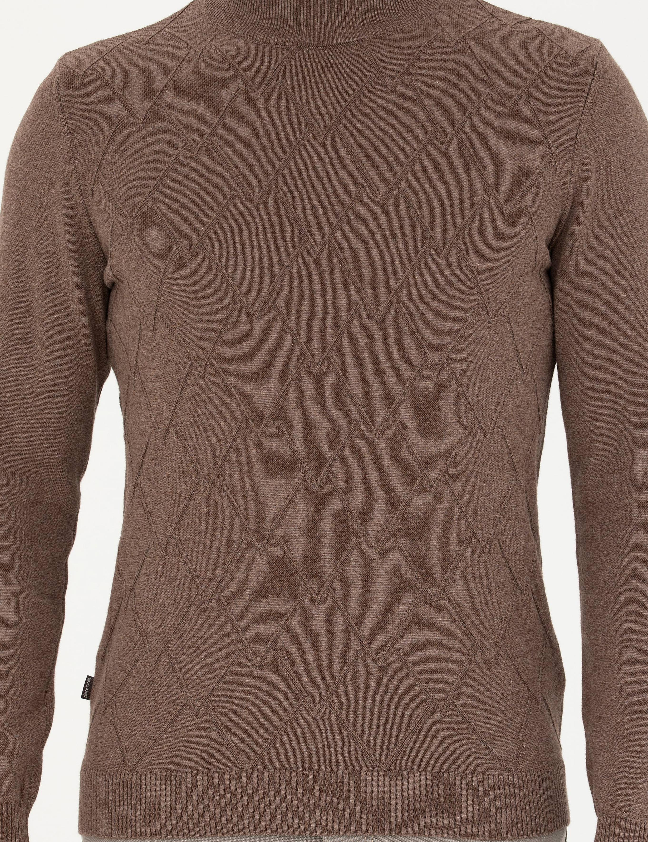 Camel Melanj Slim Fit Yarım Balıkçı Yaka Triko Kazak