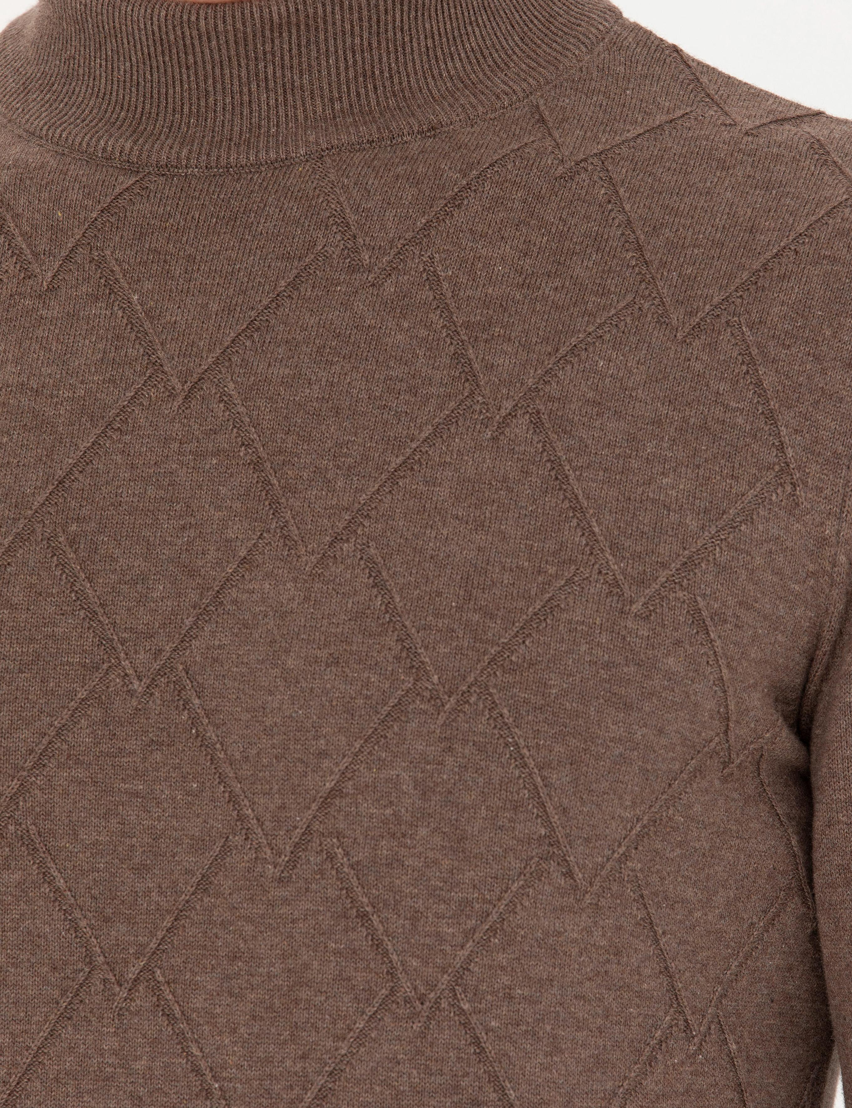 Camel Melanj Slim Fit Yarım Balıkçı Yaka Triko Kazak