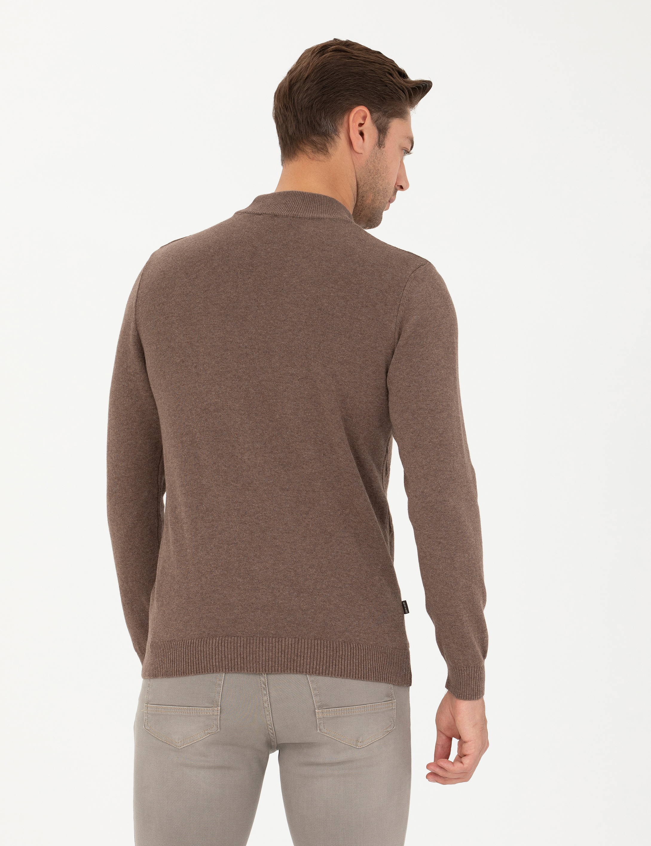 Camel Melanj Slim Fit Yarım Balıkçı Yaka Triko Kazak - Image 5