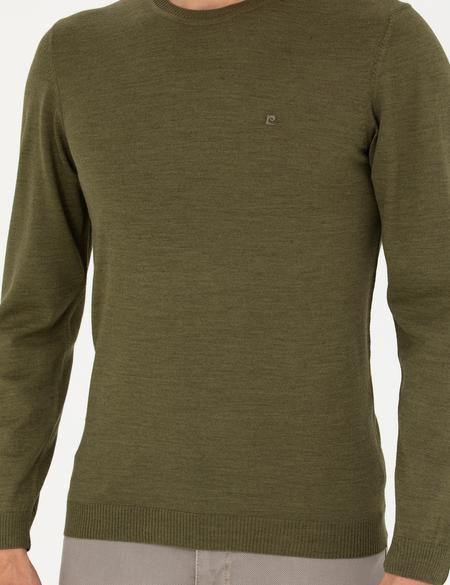 Açık Yeşil Slim Fit Bisiklet Yaka Yün Karışımlı Basic Triko Kazak - 50270054088