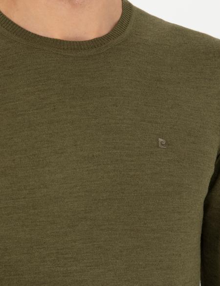 Açık Yeşil Slim Fit Bisiklet Yaka Yün Karışımlı Basic Triko Kazak - 50270054088