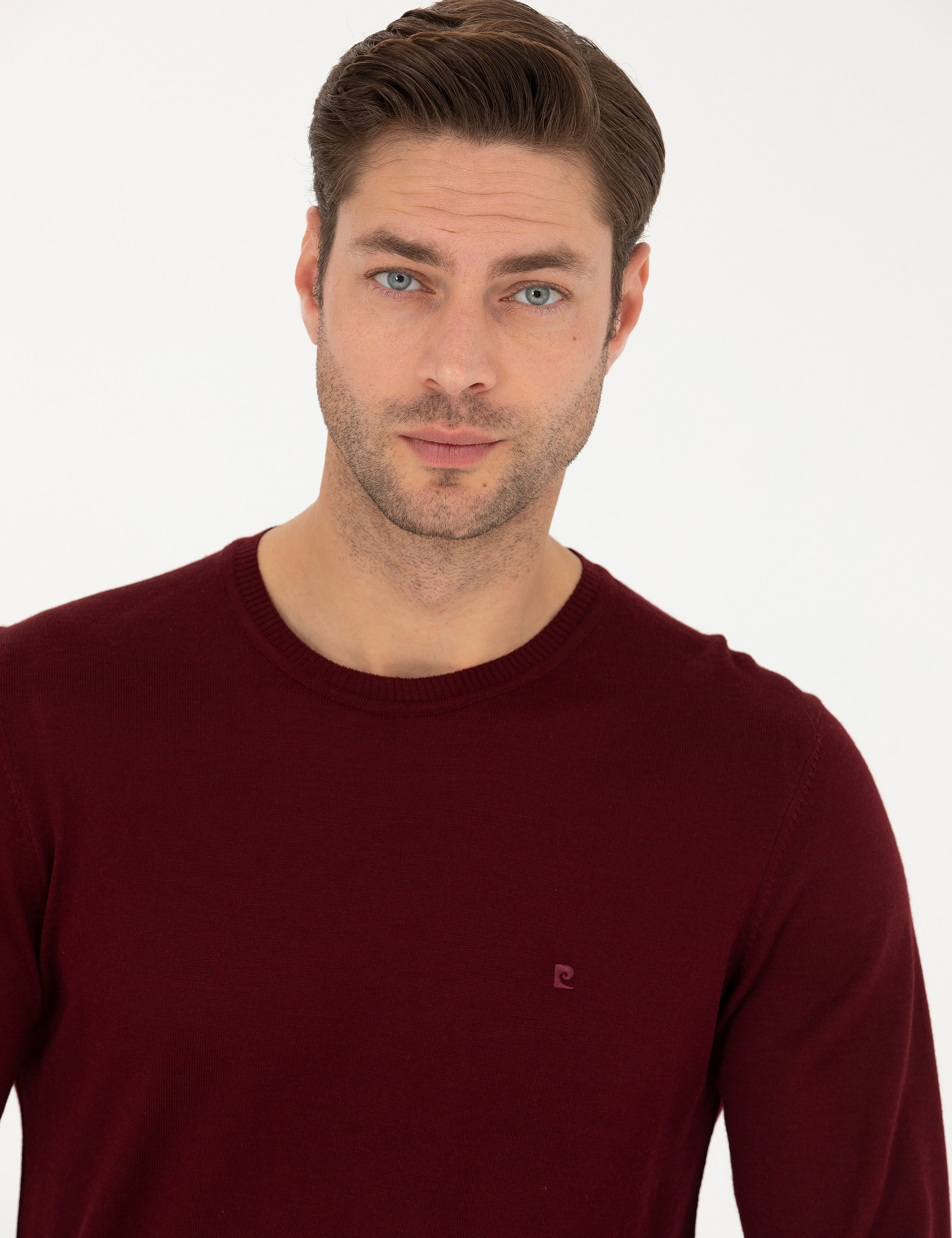 Pierre Cardin Kırmızı Slim Fit Bisiklet Yaka Yün Karışımlı Basic Triko Kazak görsel 2