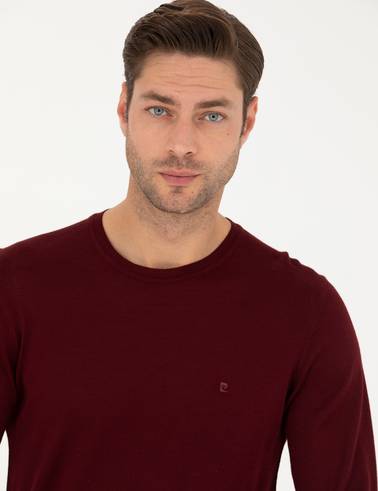 Kırmızı Slim Fit Bisiklet Yaka Yün Karışımlı Basic Triko Kazak