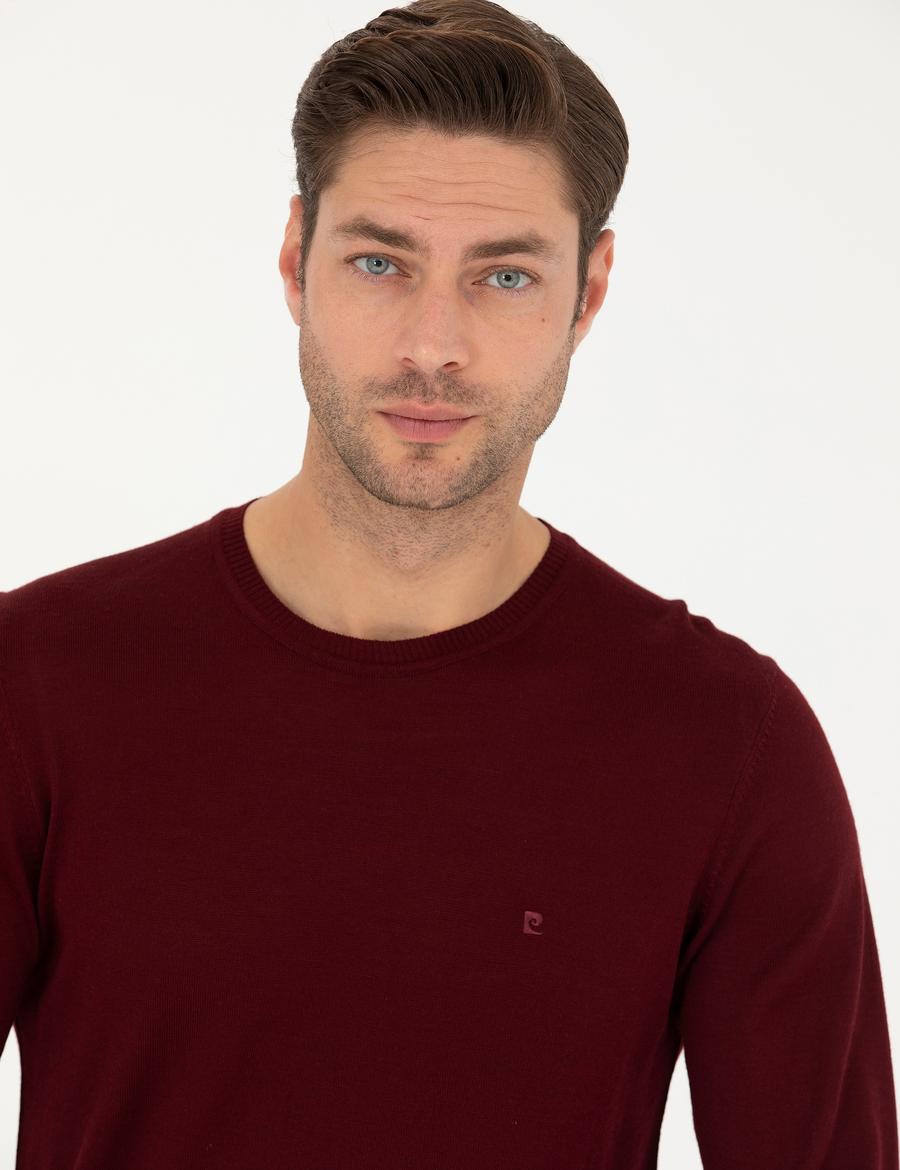 Kırmızı Slim Fit Bisiklet Yaka Yün Karışımlı Basic Triko Kazak