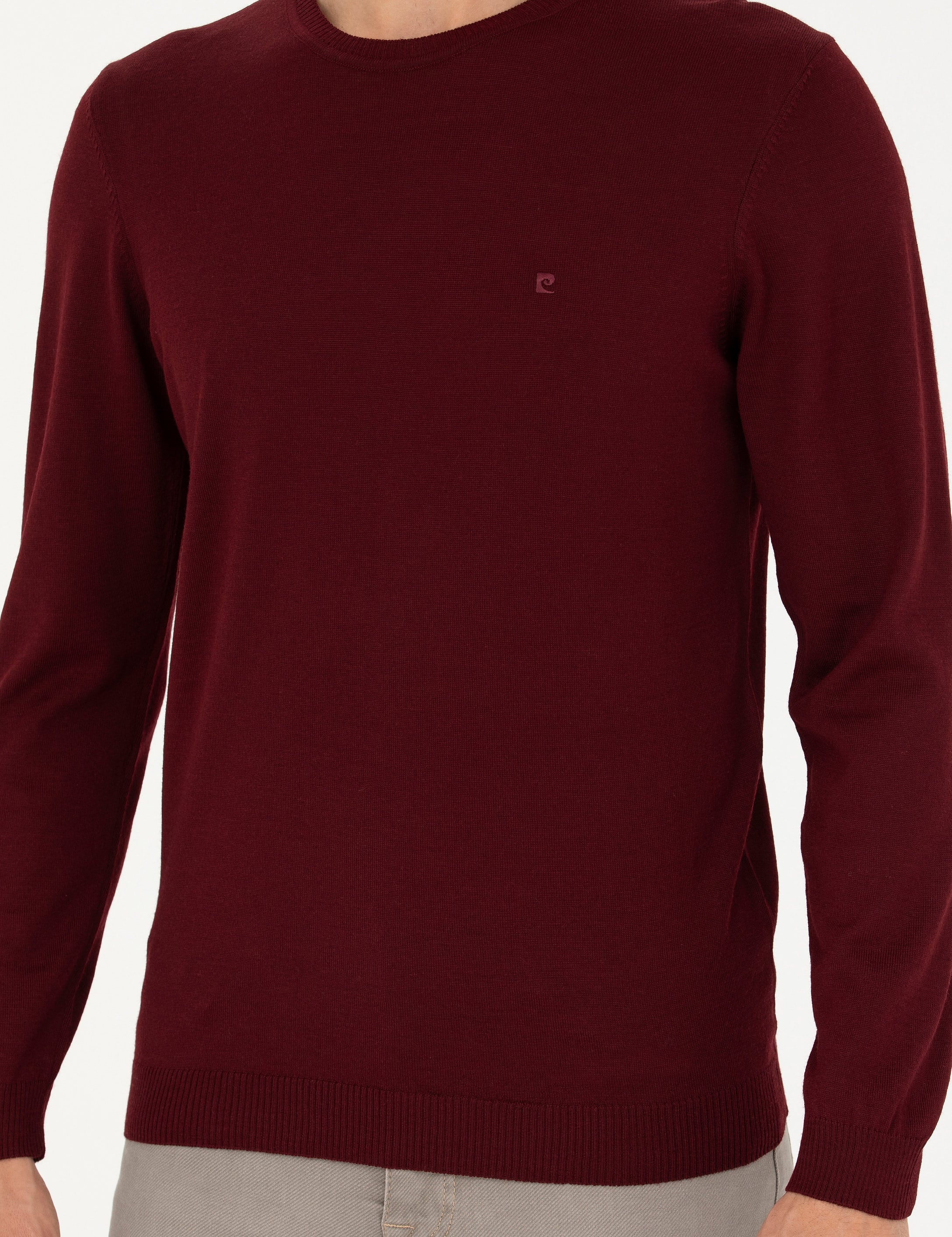 Kırmızı Slim Fit Bisiklet Yaka Yün Karışımlı Basic Triko Kazak