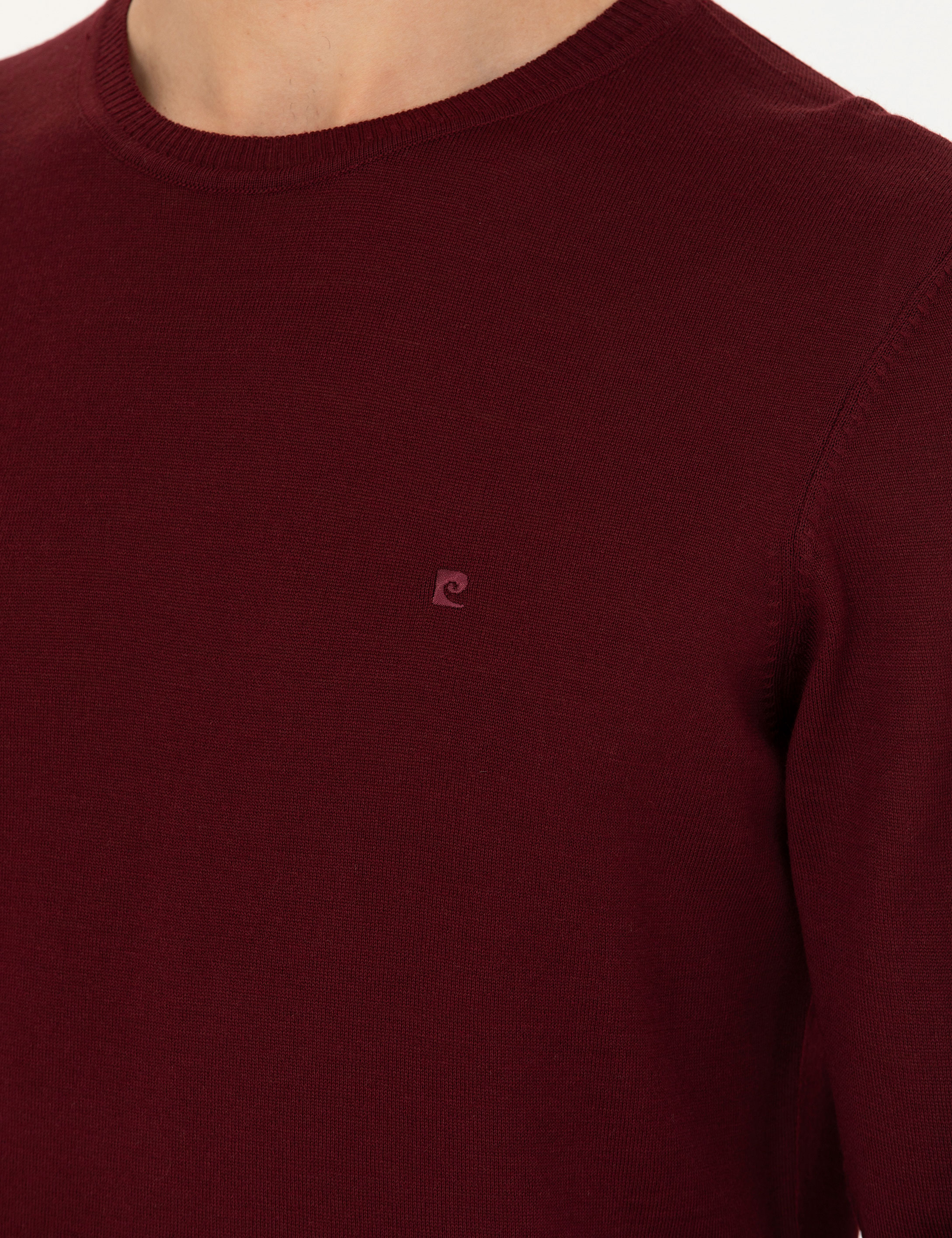 Pierre Cardin Kırmızı Slim Fit Bisiklet Yaka Yün Karışımlı Basic Triko Kazak görsel 7