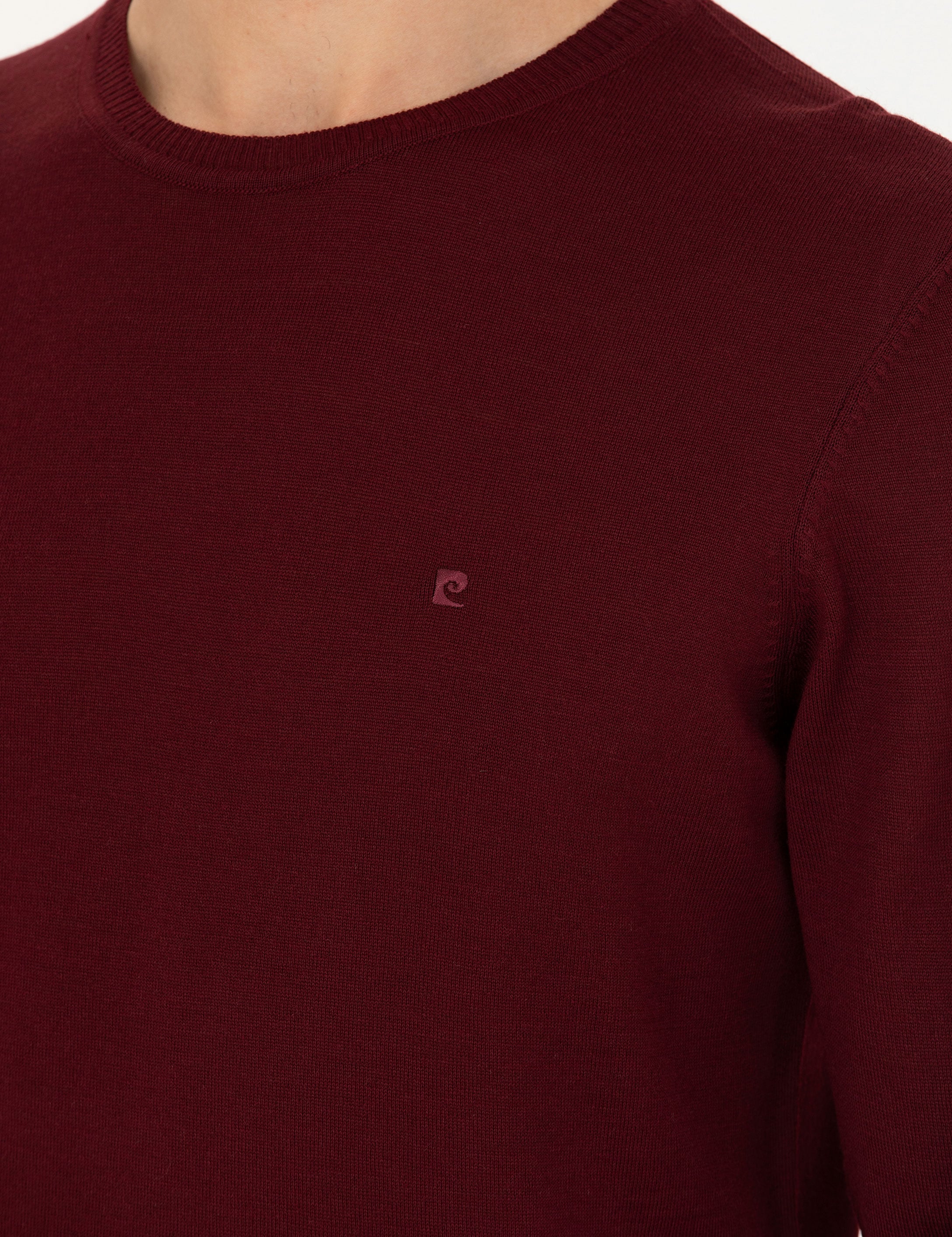 Kırmızı Slim Fit Bisiklet Yaka Yün Karışımlı Basic Triko Kazak