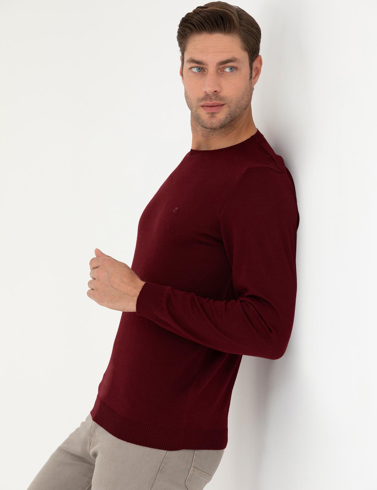 Kırmızı Slim Fit Bisiklet Yaka Yün Karışımlı Basic Triko Kazak