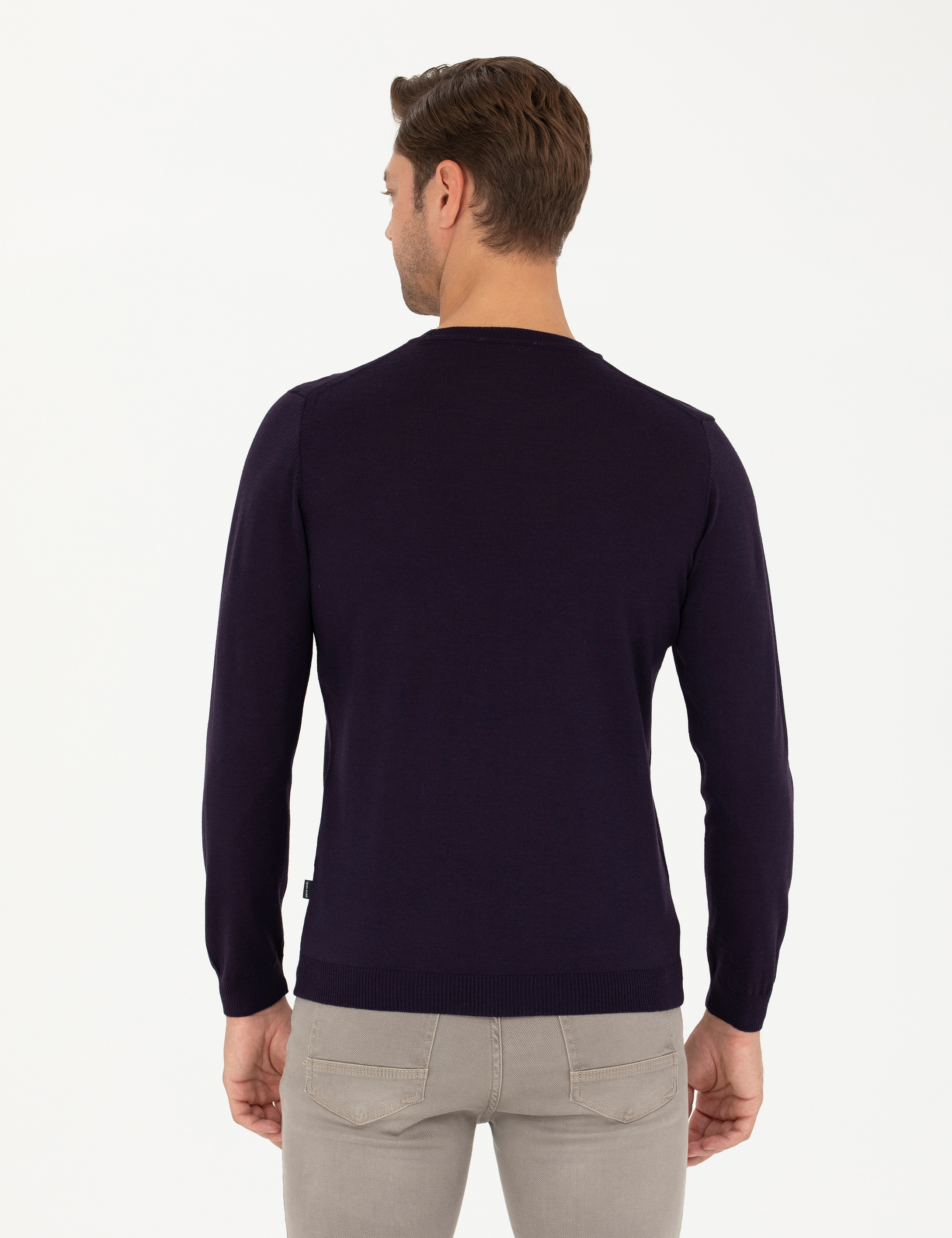 Pierre Cardin Mor Slim Fit Bisiklet Yaka Yün Karışımlı Basic Triko Kazak görsel 5