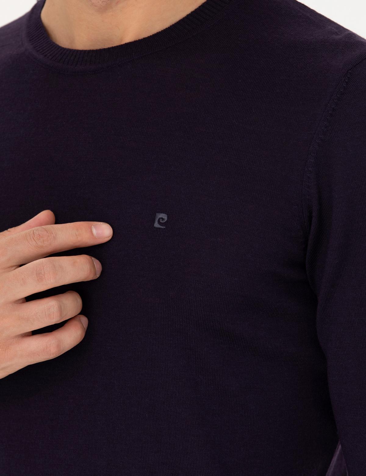 Mor Slim Fit Bisiklet Yaka Yün Karışımlı Basic Triko Kazak - 50270054128