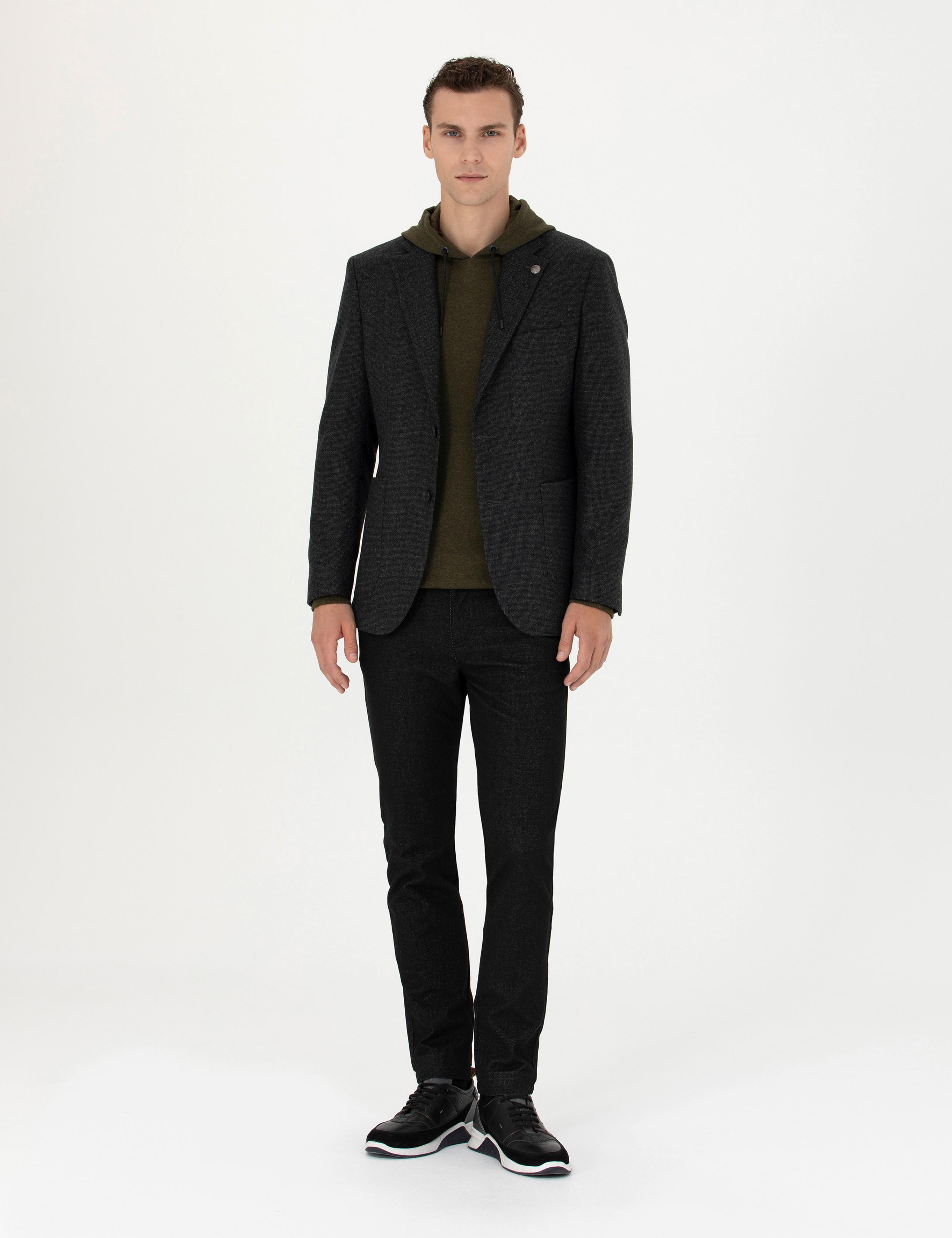 Antrasit Slim Fit Yün Karışımlı Ceket