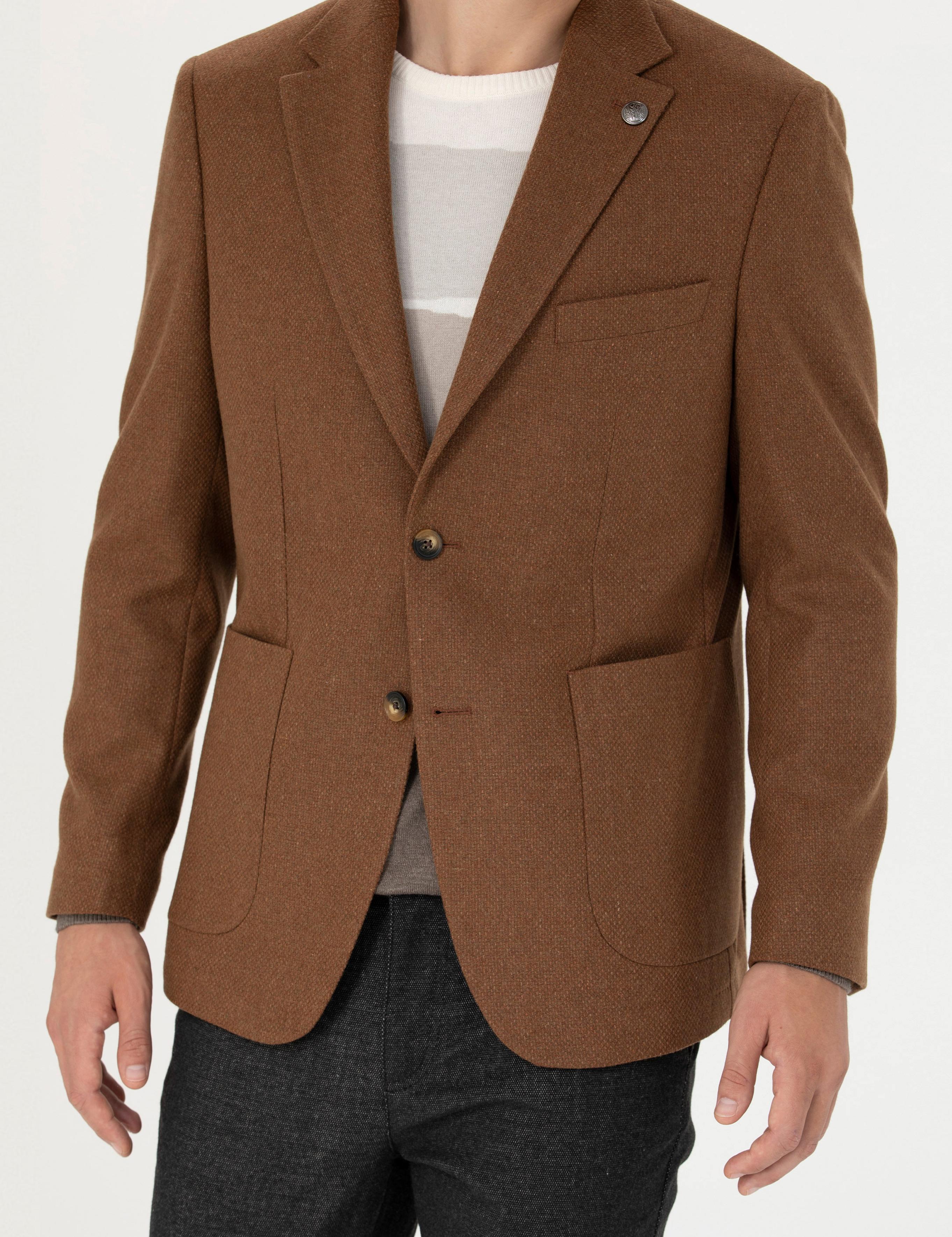 Kiremit Slim Fit Yün Karışımlı Ceket