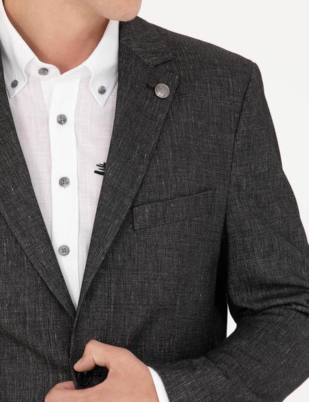 Siyah Slim Fit Keten Karışımlı Ceket - 50277350008