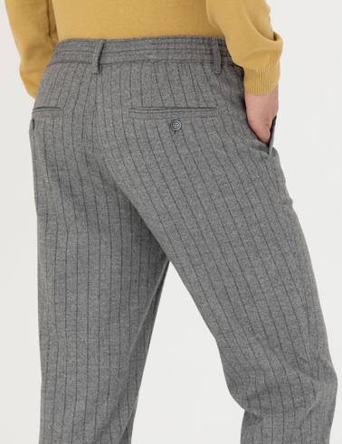 Gri Ekstra Slim Fit Çizgili Kumaş Pantolon