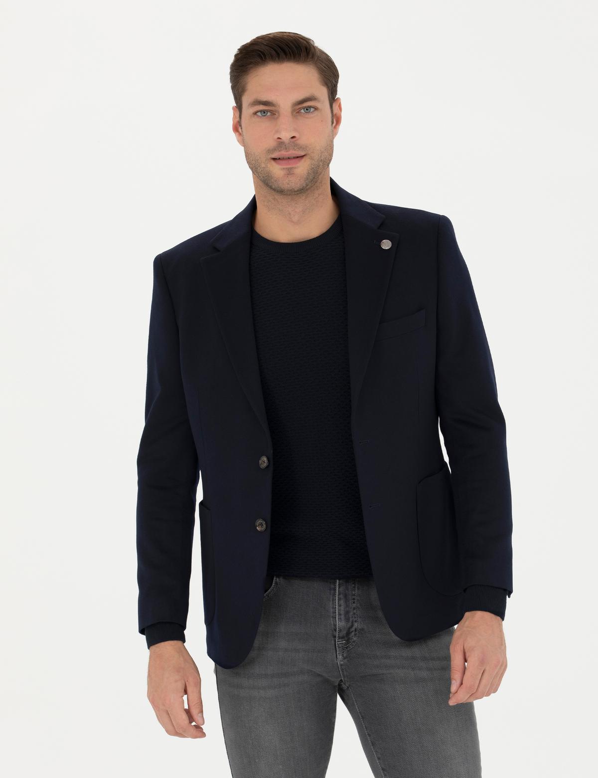 lacivert Slim Fit Kaşmir Ceket