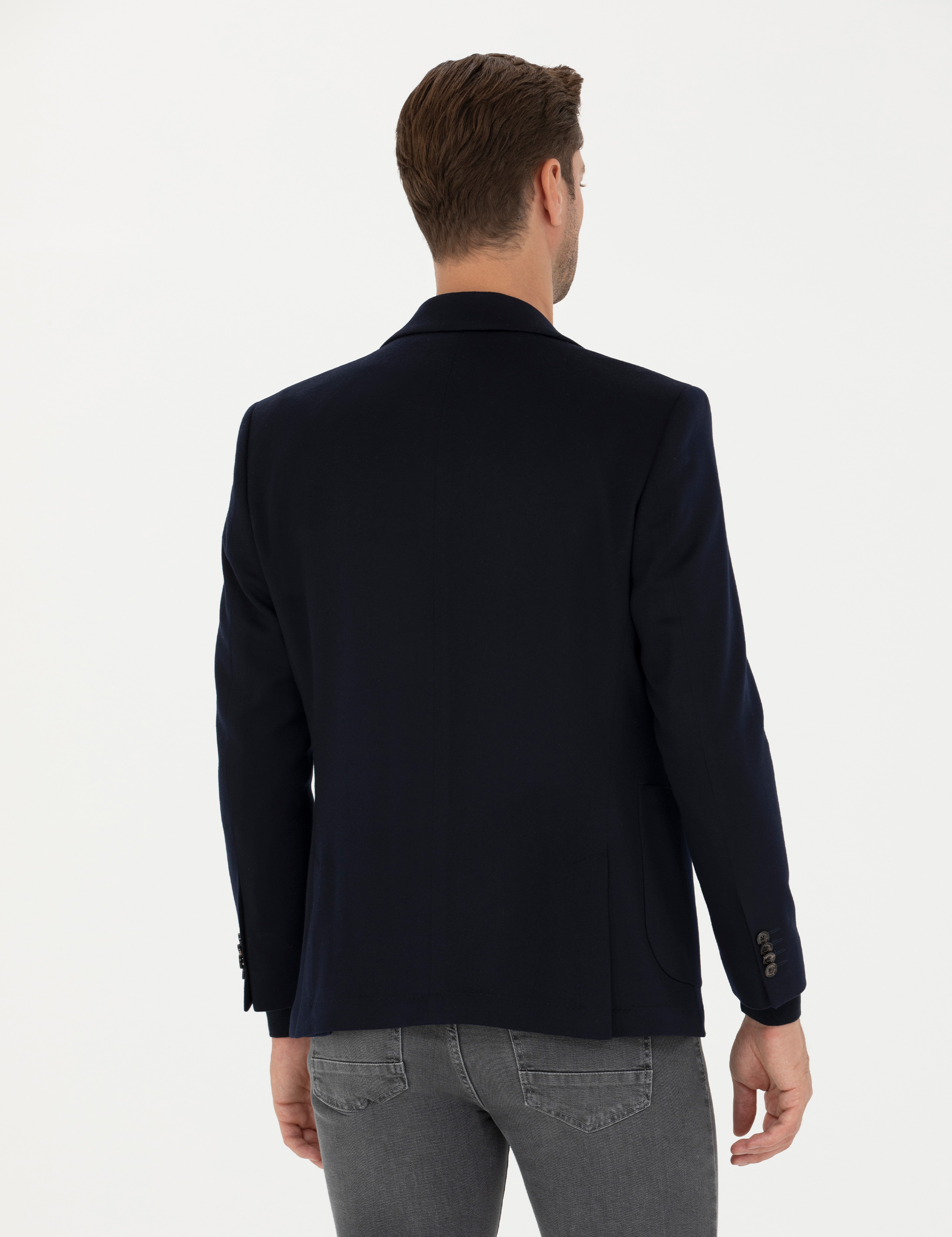 lacivert Slim Fit Kaşmir Ceket - Image 5