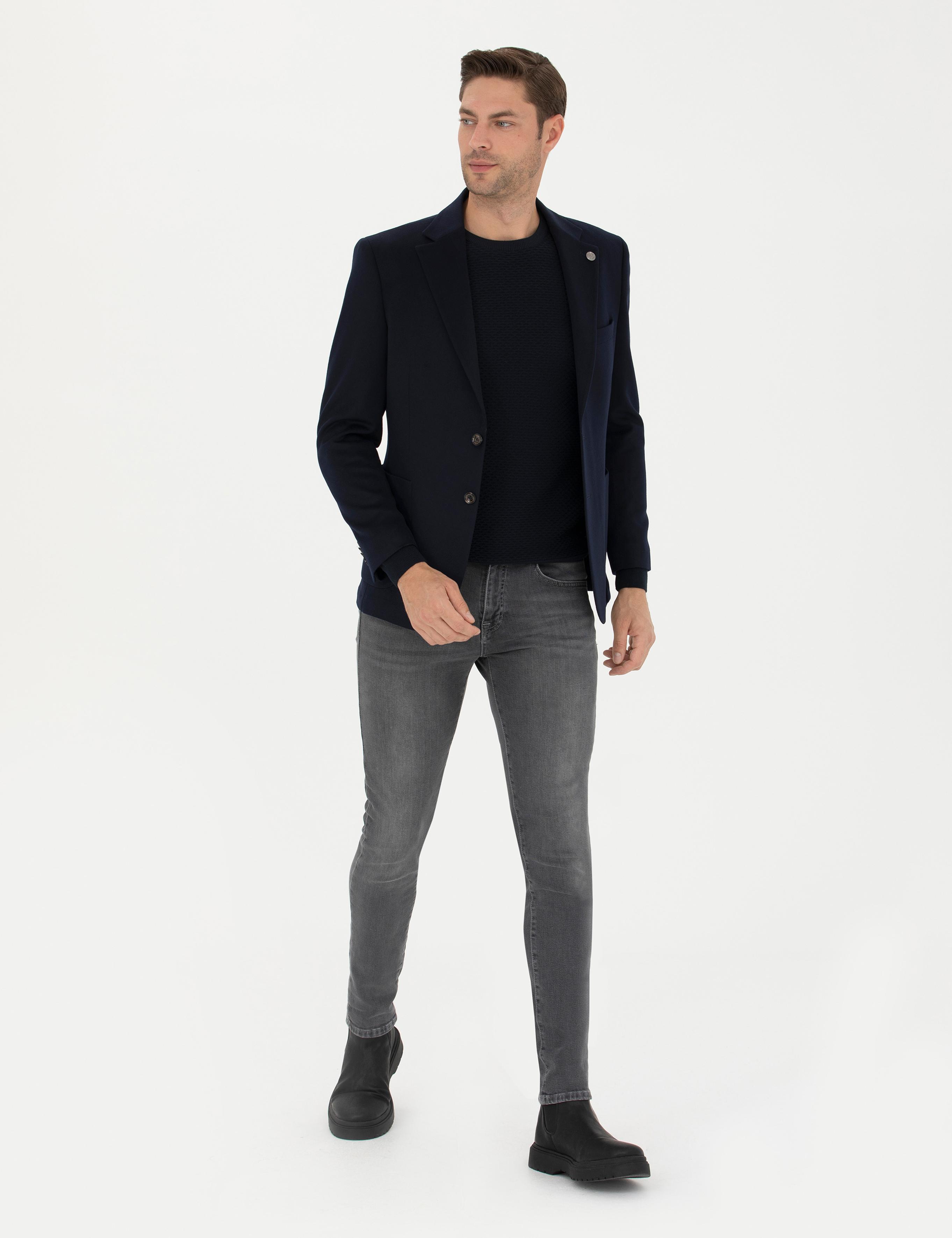 lacivert Slim Fit Kaşmir Ceket