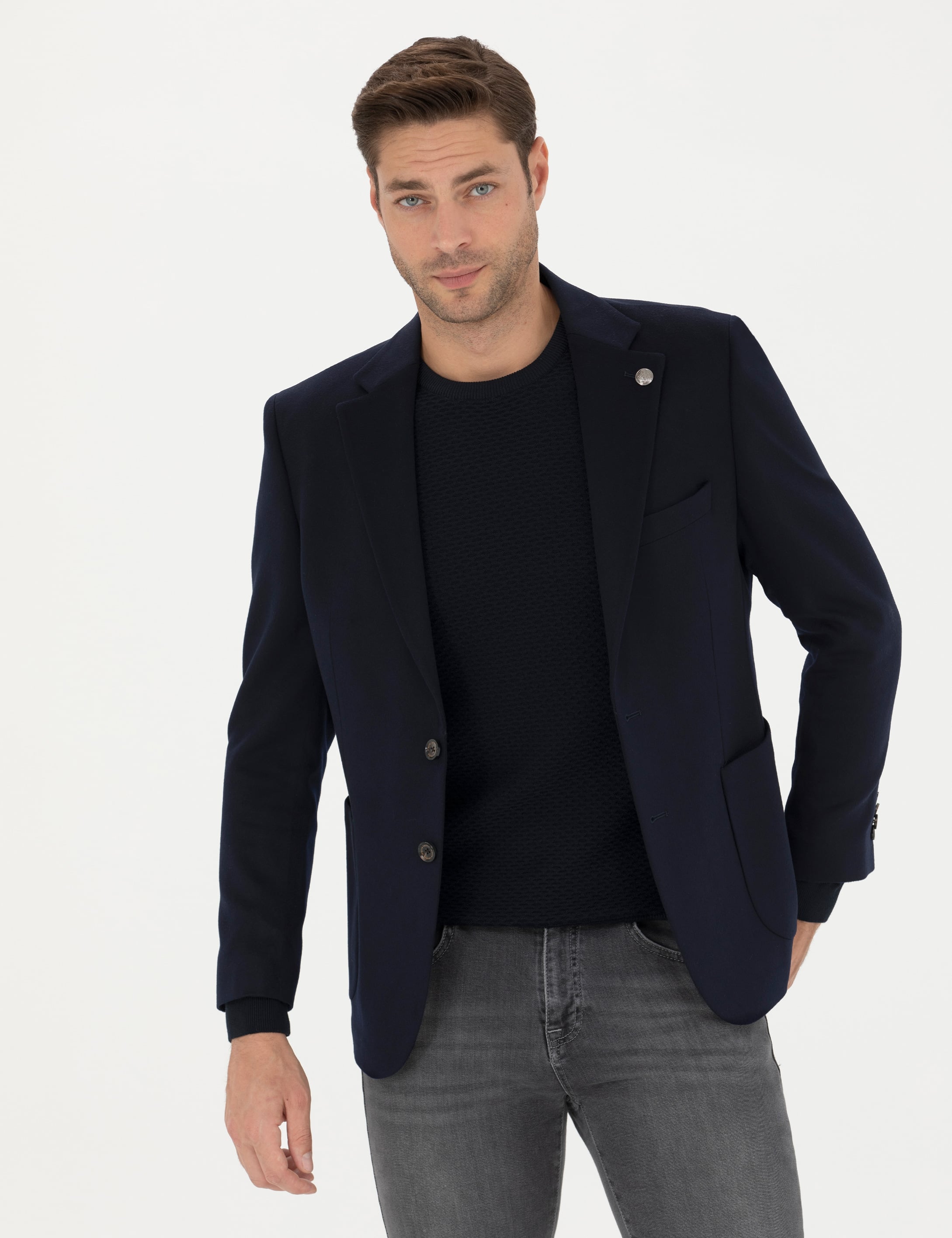 lacivert Slim Fit Kaşmir Ceket