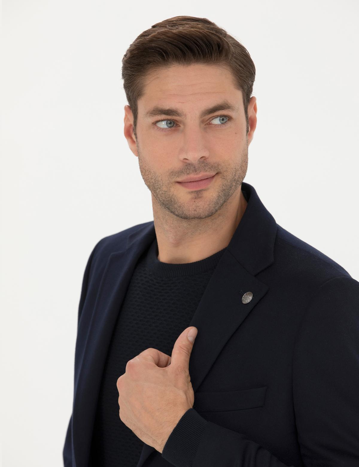 lacivert Slim Fit Kaşmir Ceket - 50279871017