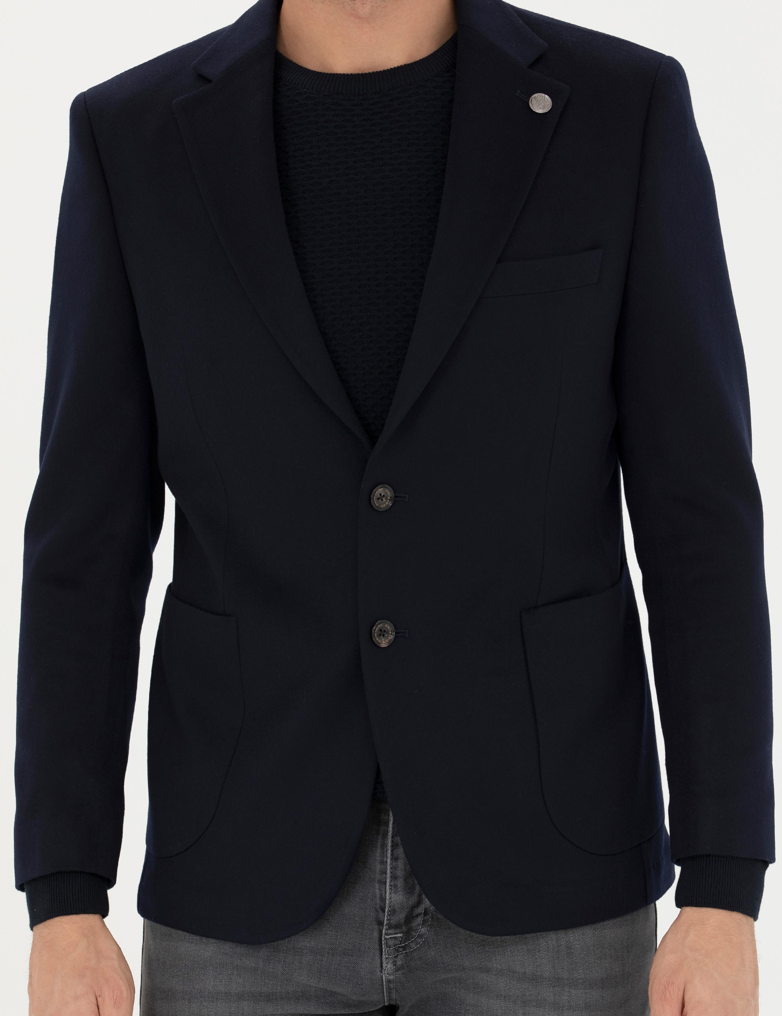 lacivert Slim Fit Kaşmir Ceket